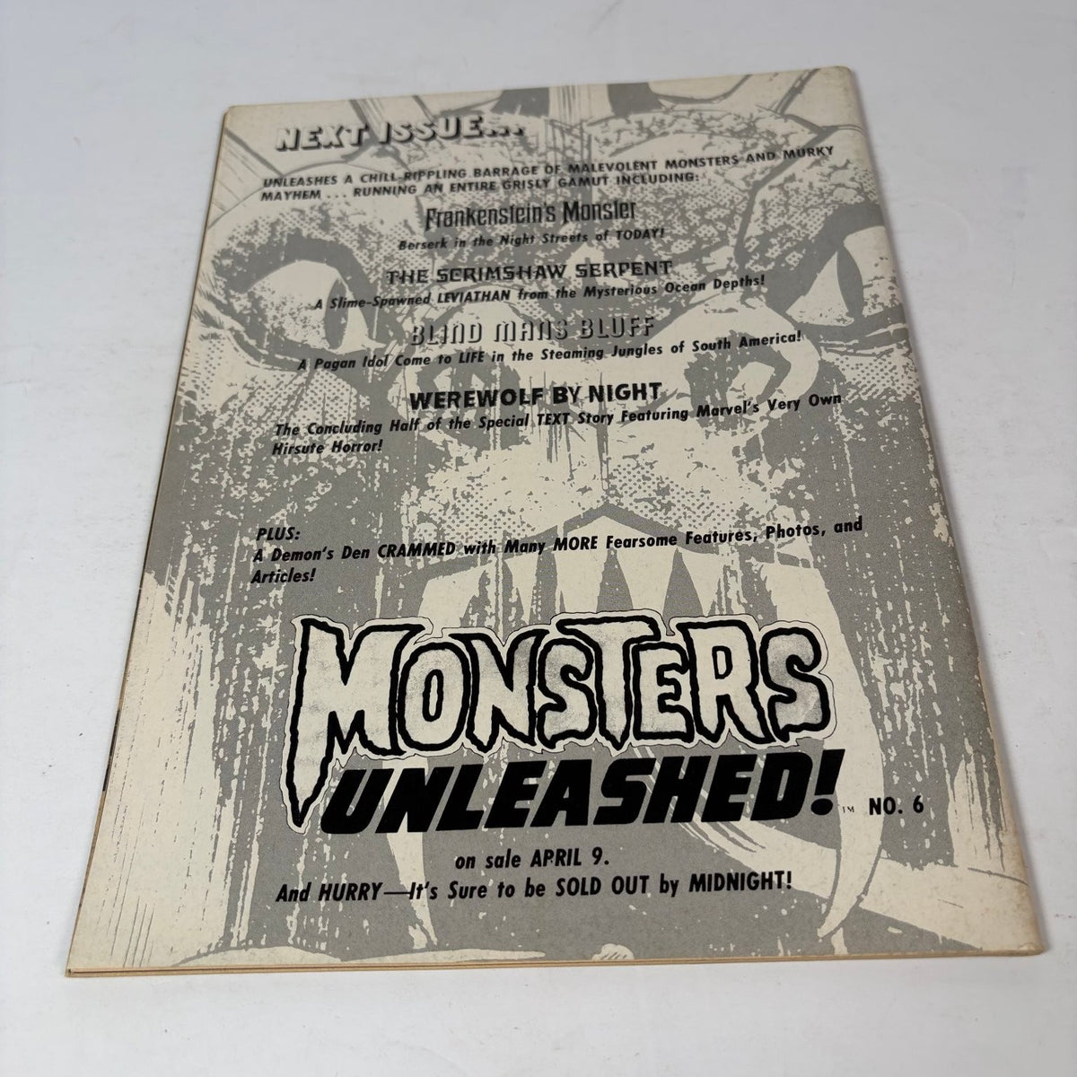 Monsters Unleashed! Magazine April 1974 Man-Thing Frankenstein Monster Marvel