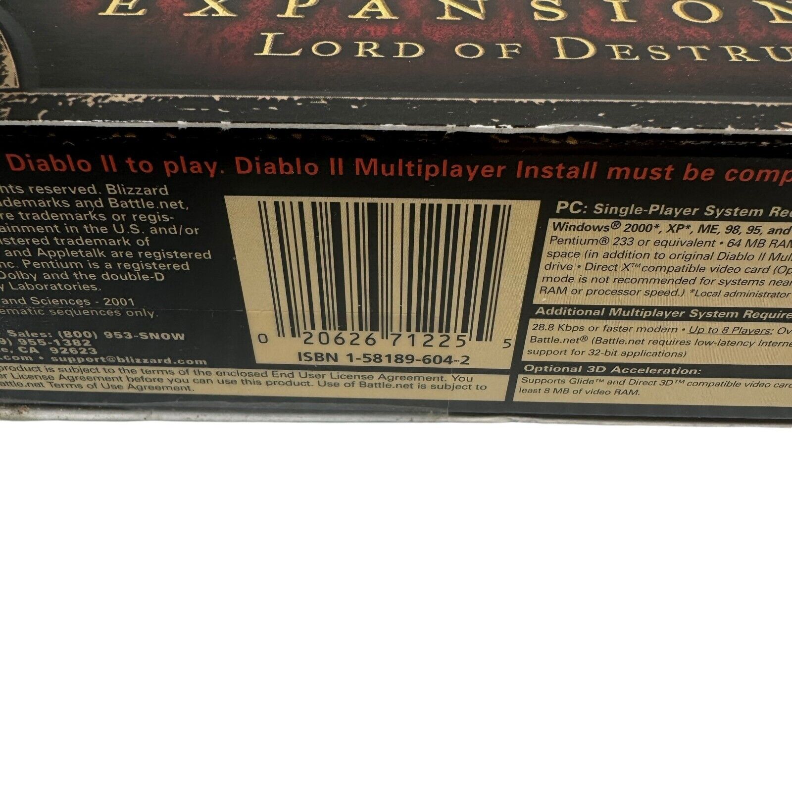 Diablo II Lord of Destruction Expansion Set PC Big Box Complete CIB Blizzard