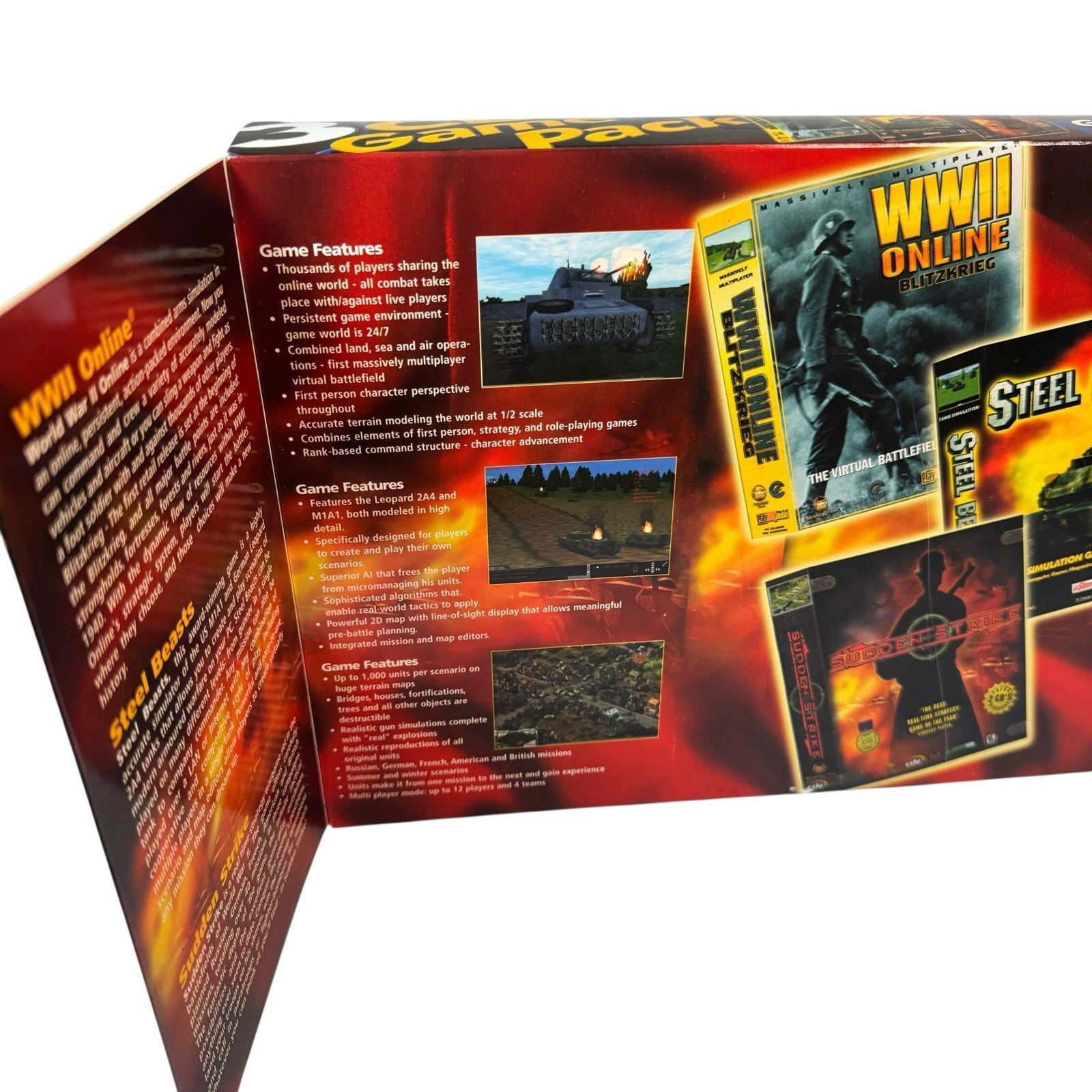 Infogrames 3 CD Game Pack WWII Online Steel Beasts Sudden Strike PC Big Box