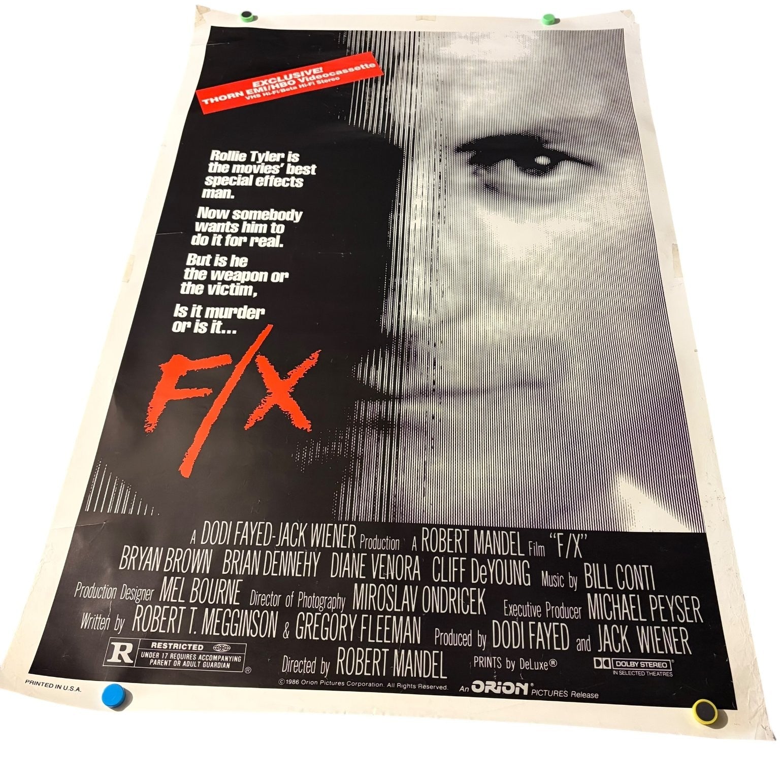Vintage F/X 1986 One-Sheet Movie Poster Bryan Brown Brian Dennehy Thriller