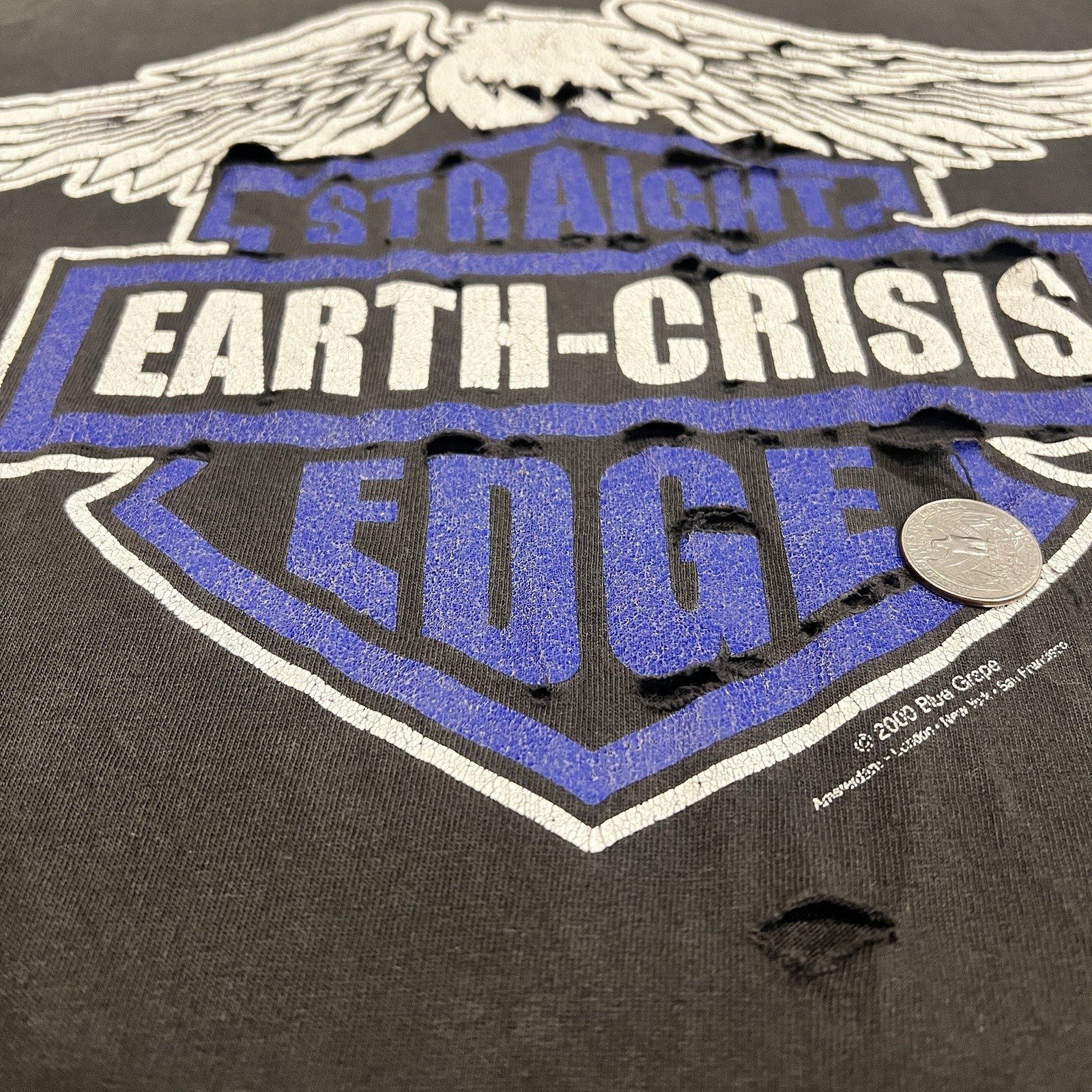 Vintage Distressed Earth Crisis Straight Edge Harley Logo M Y2K Blue Grape Rag
