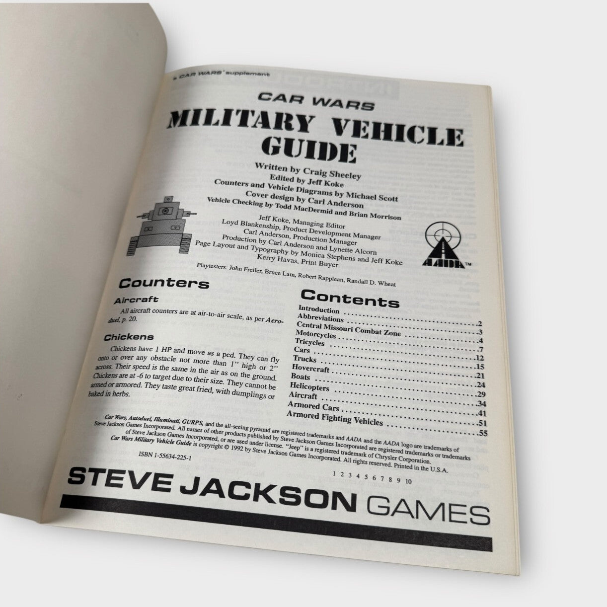 Car Wars Military Vehicle Guide Book Uncut Steven Jackson Games RPG Sourcebook
