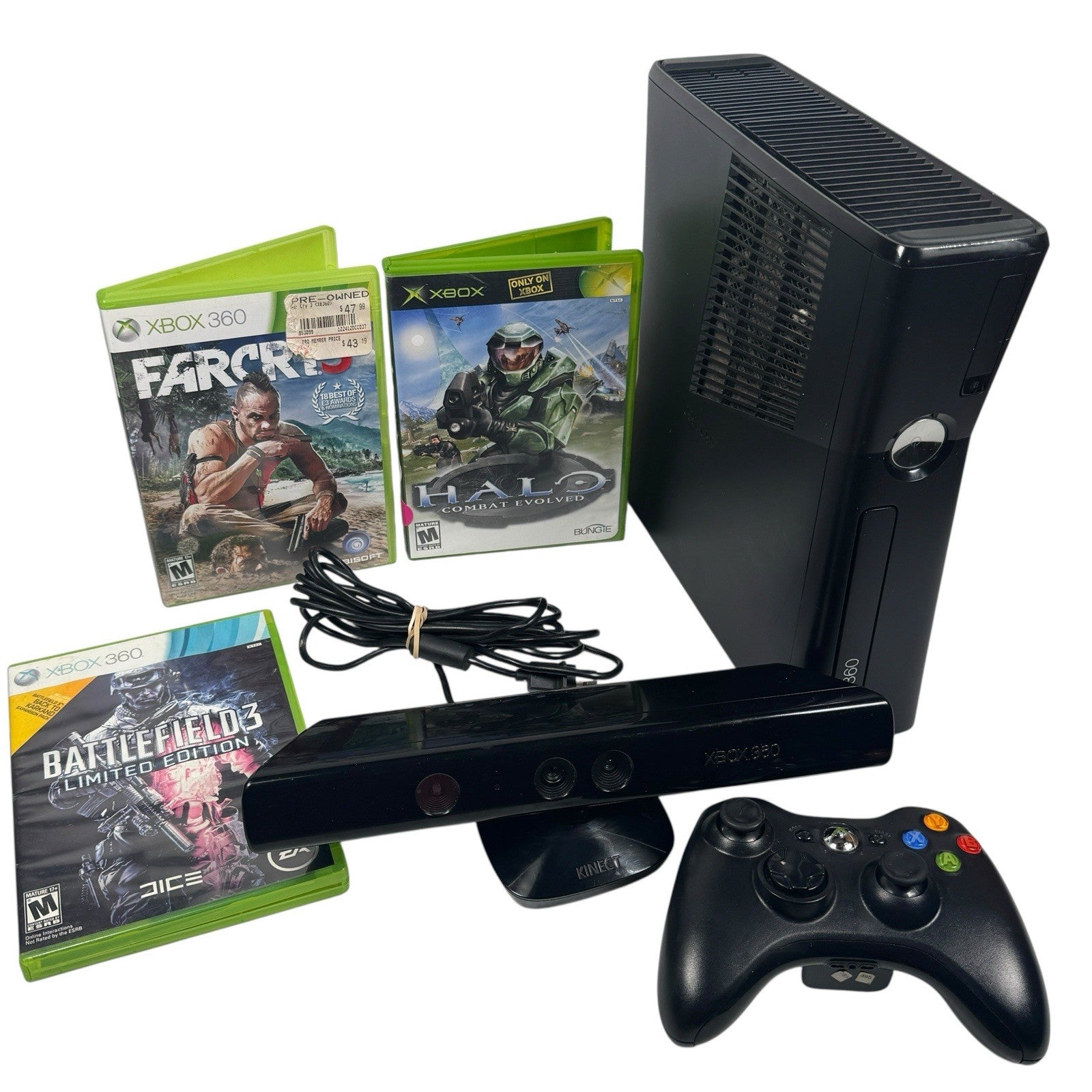 Xbox 360 S 250GB Console Bundle w/ Controller, Kinect, Cables and 3 Games Tested
