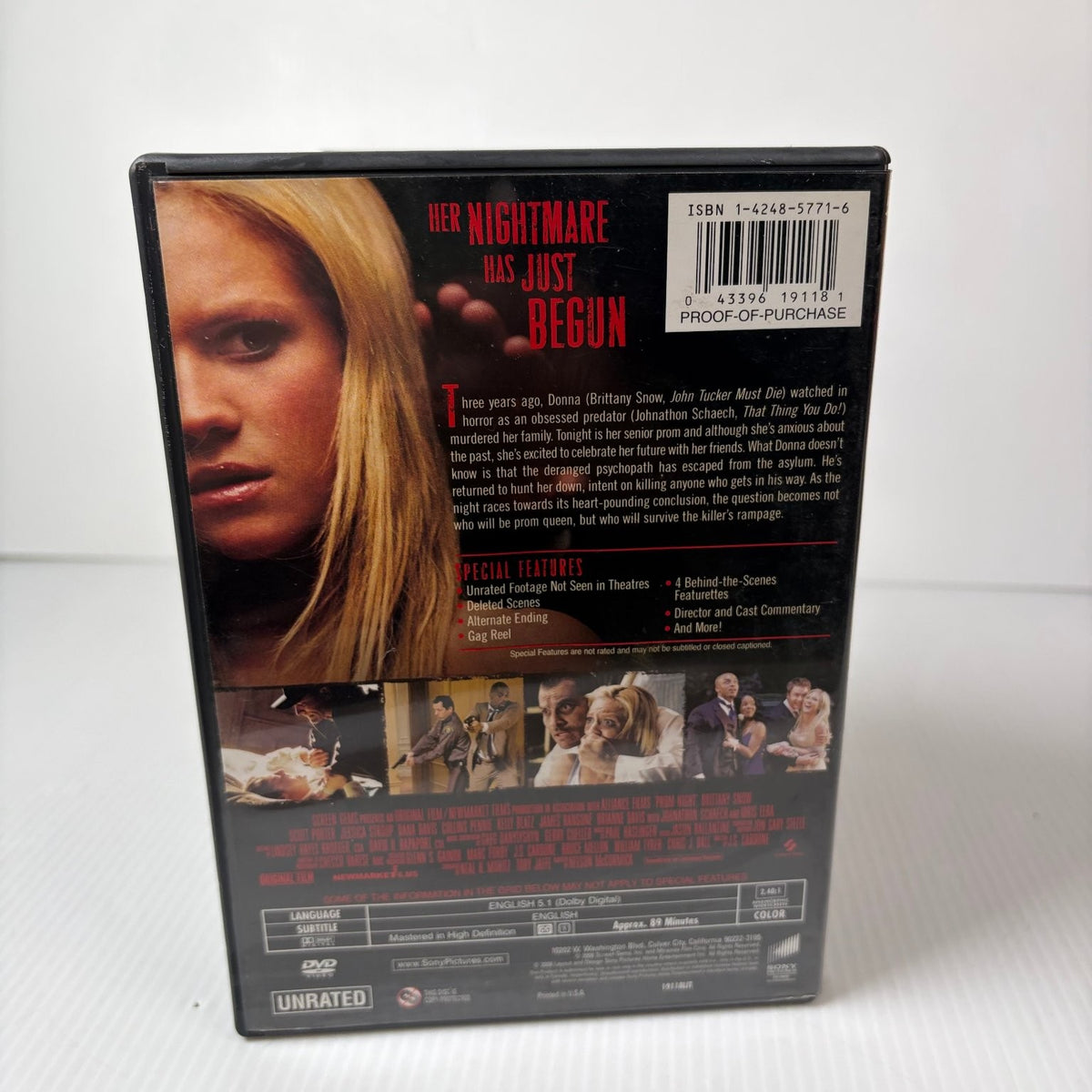 Prom Night DVD 2008 Unrated Version Brittany Snow Nelson McCormick Horror
