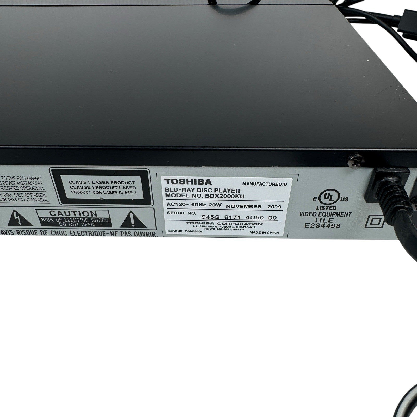 Toshiba BDX2200KU Blu-Ray Disc & DVD Player w/ Streaming - Manual & Remote