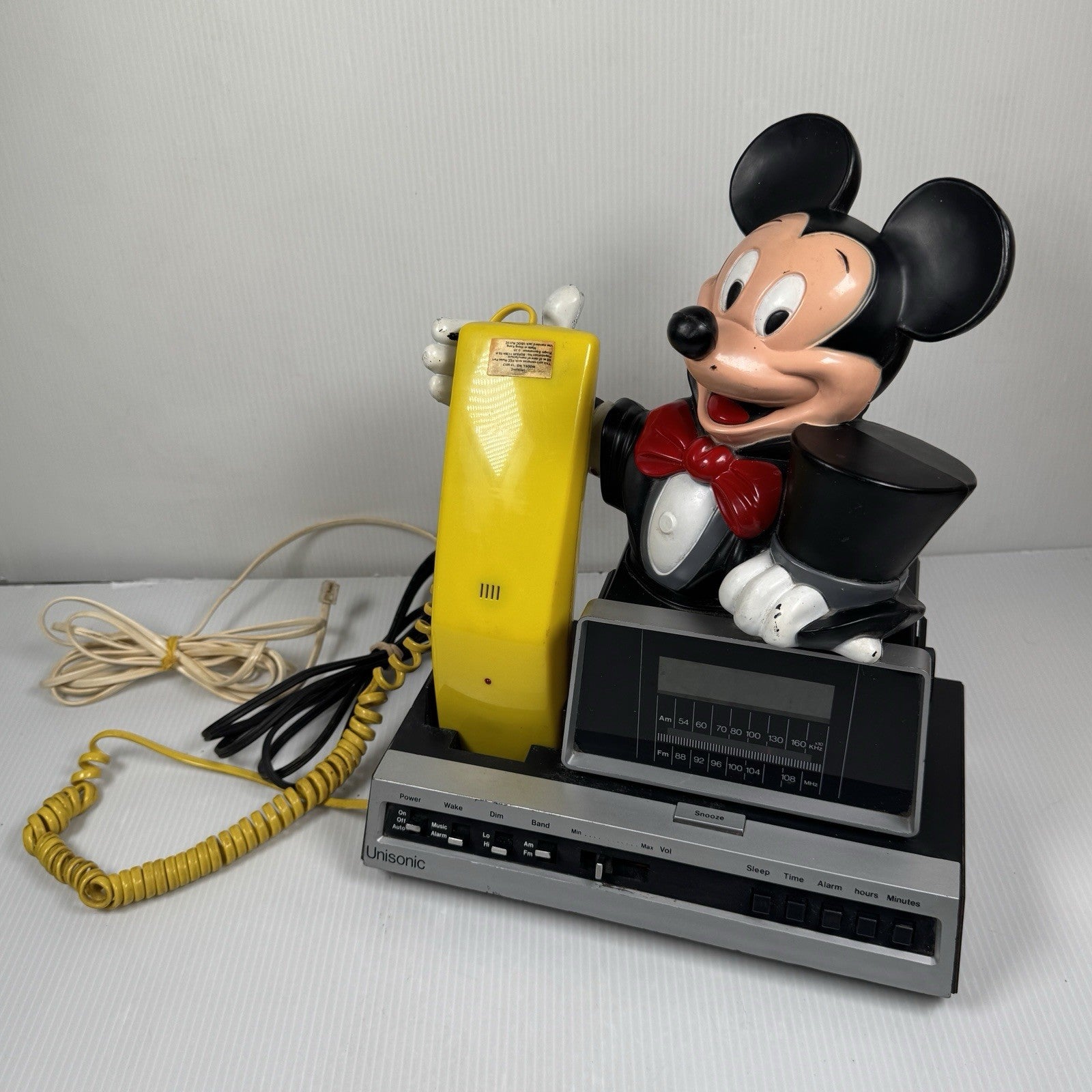Unisonic Mickey Mouse Phone Radio Alarm Clock Model 6052 AS IS For Repair