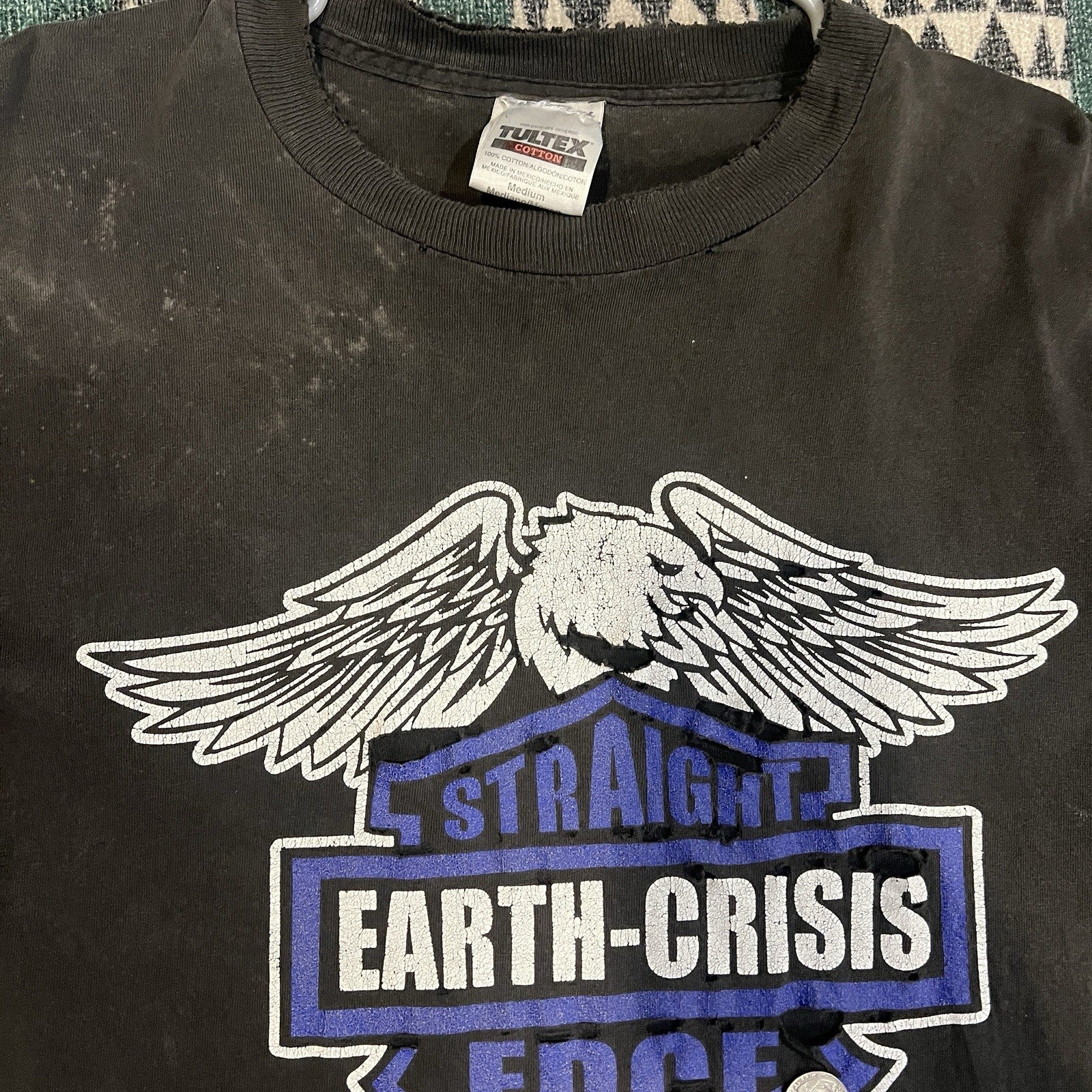 Vintage Distressed Earth Crisis Straight Edge Harley Logo M Y2K Blue Grape Rag