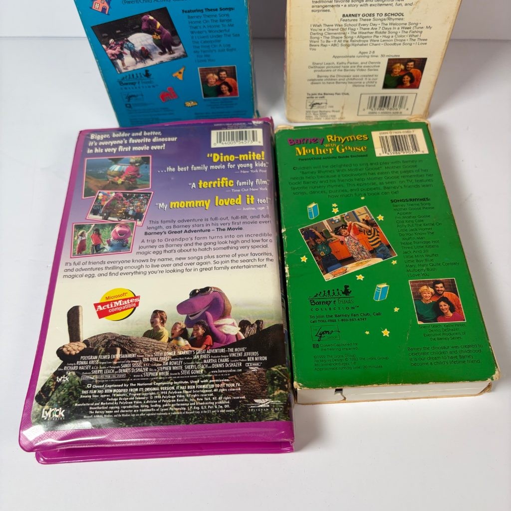 Barney VHS Lot of 4 Great Adventure Movie Home Sweet Homes Goes to School Rhymes