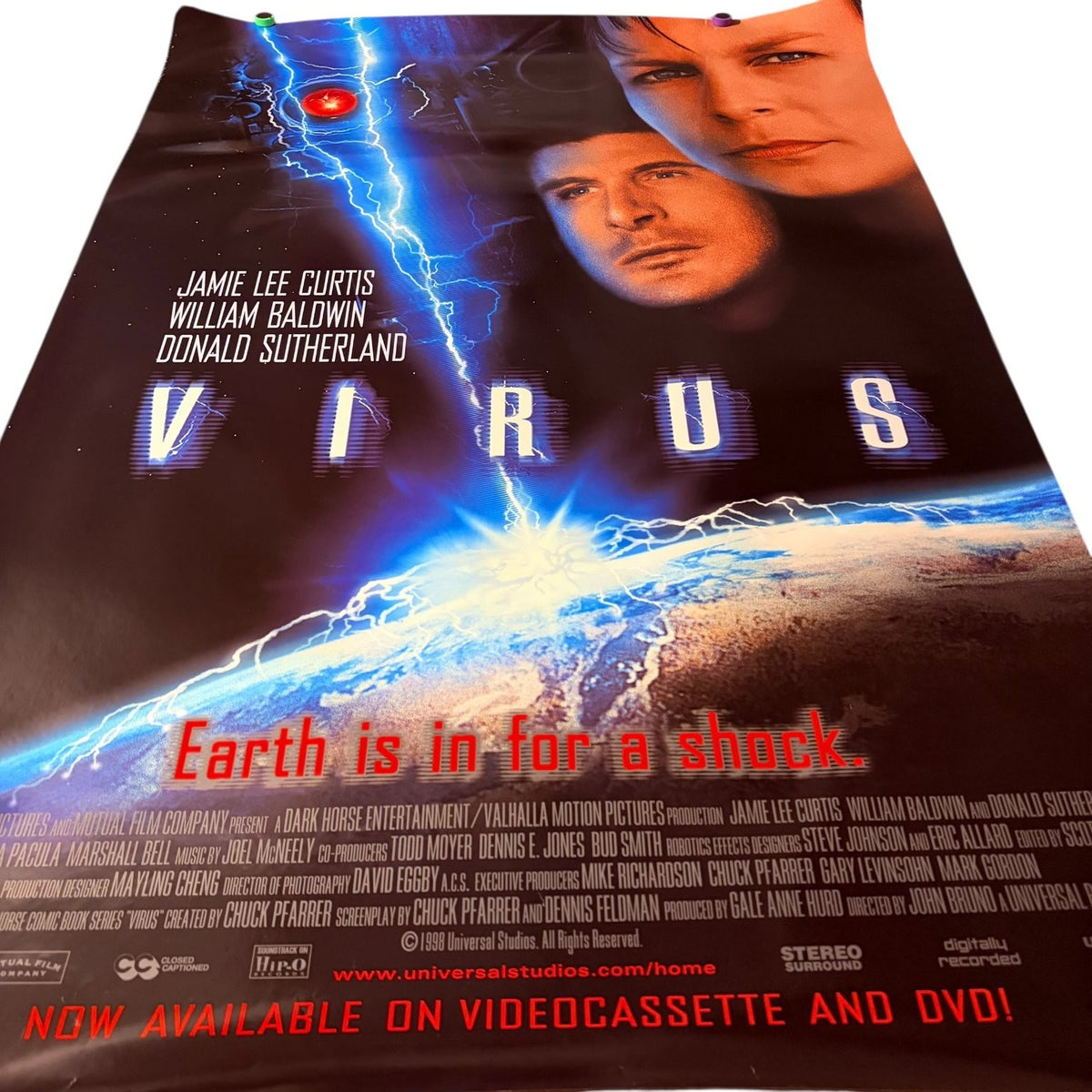 Virus 1998 Video Store Movie Poster USA Jamie Lee Curtis Baldwin 27"x40"