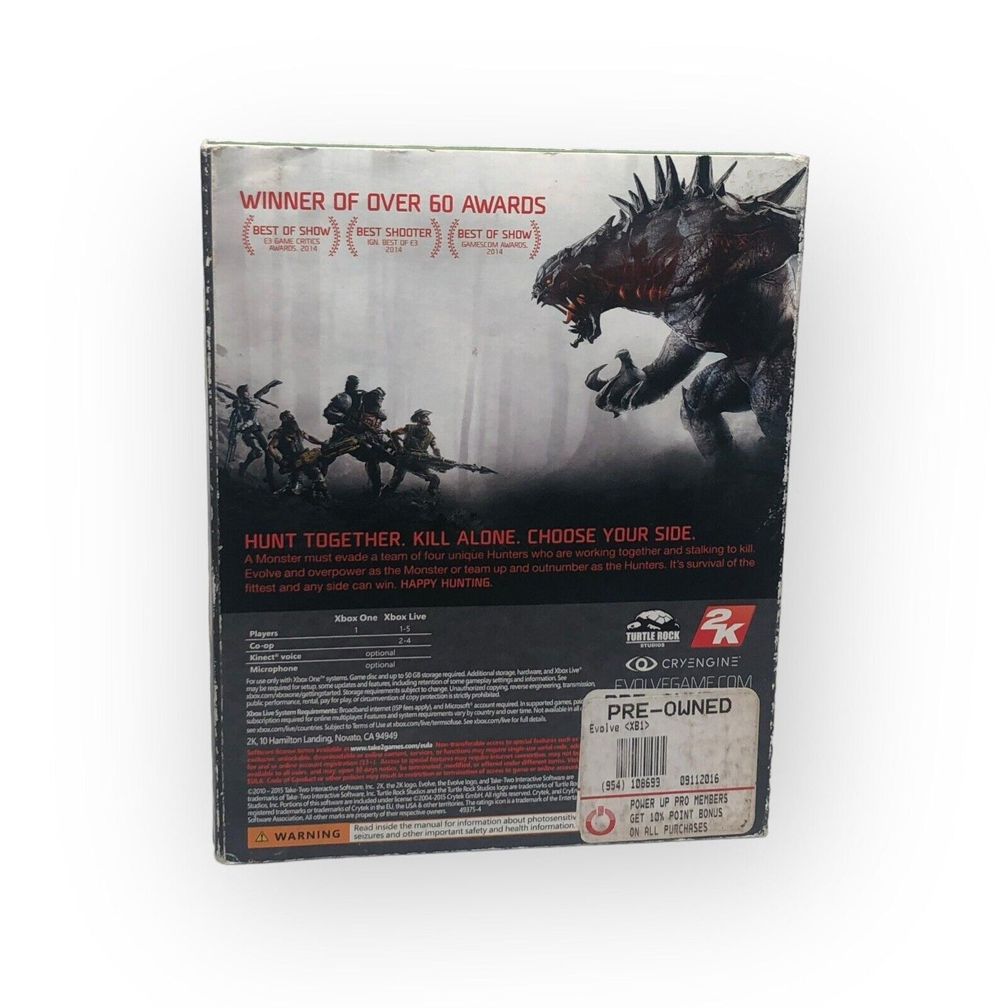 Evolve Xbox One Video Game With Slip Cover