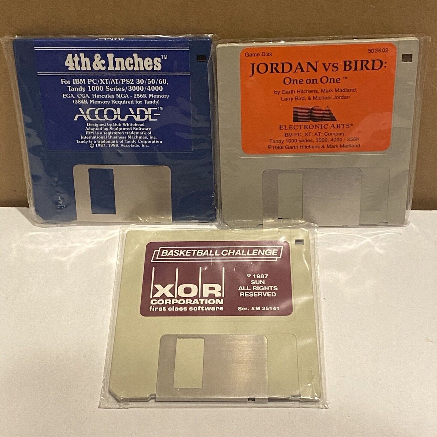 Lot of 3x 3.5" Floppy PC Games XOR Basketball Challenge 4th & Inches Jordan Bird