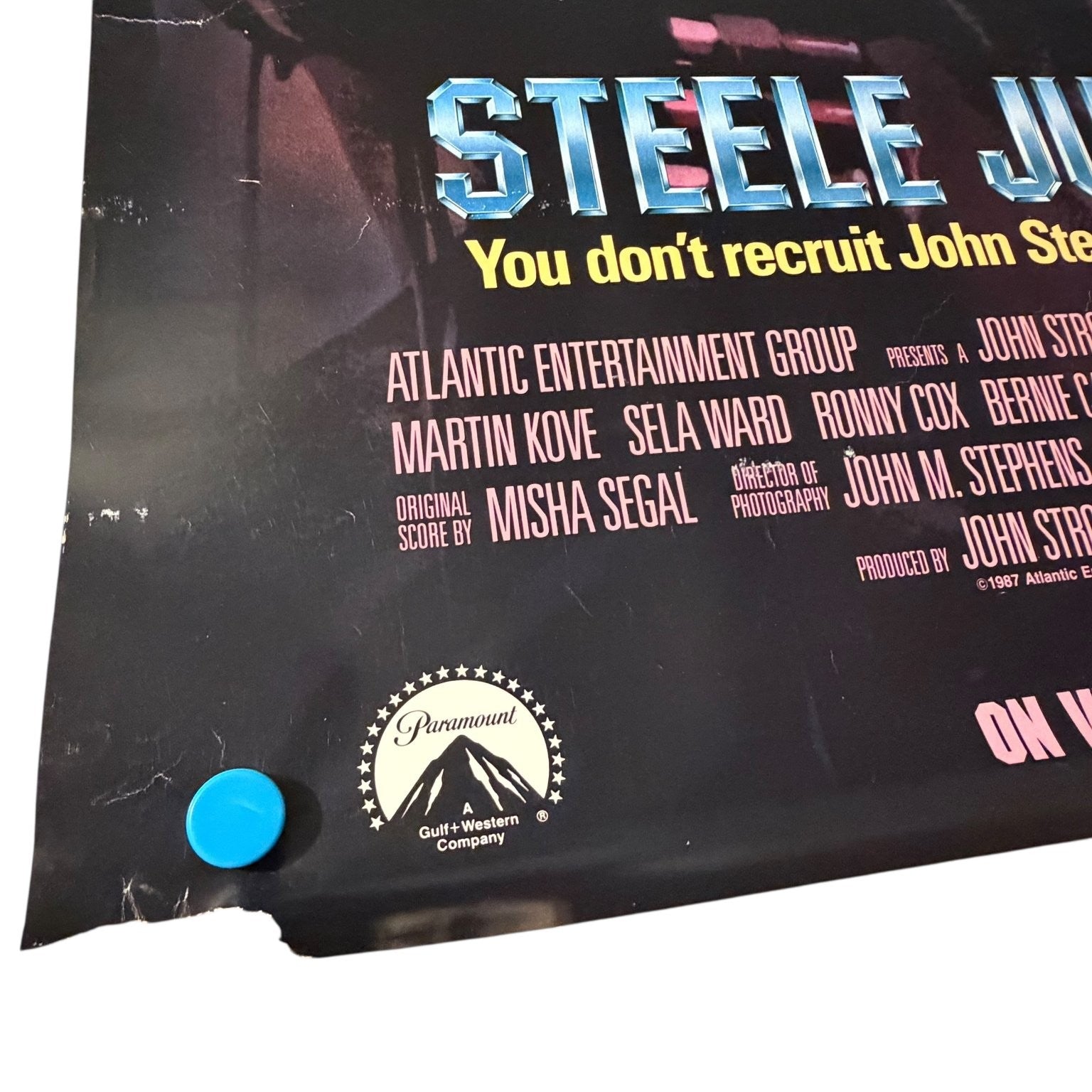 Vintage Steele Justice 1987 Video Store Movie Poster Action Thriller 37" x 23"