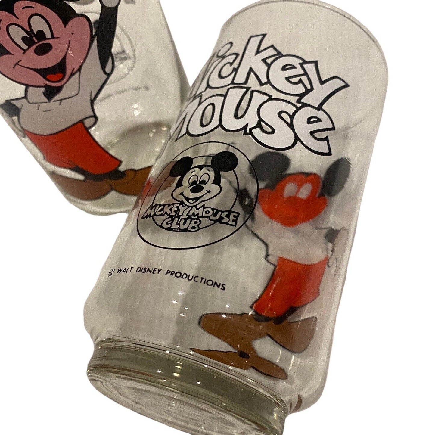 Vtg 1980s Disney Mickey Mouse Club Juice Glasses Clear Drinking Glass 12oz