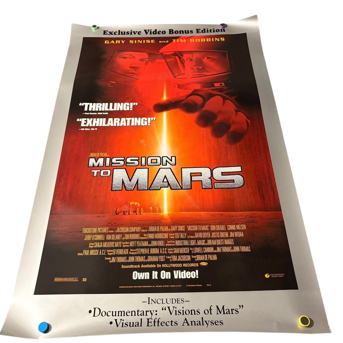 Mission to Mars 2000 Video Store Movie Poster Tim Robbins Gary Sinise 26"x40"