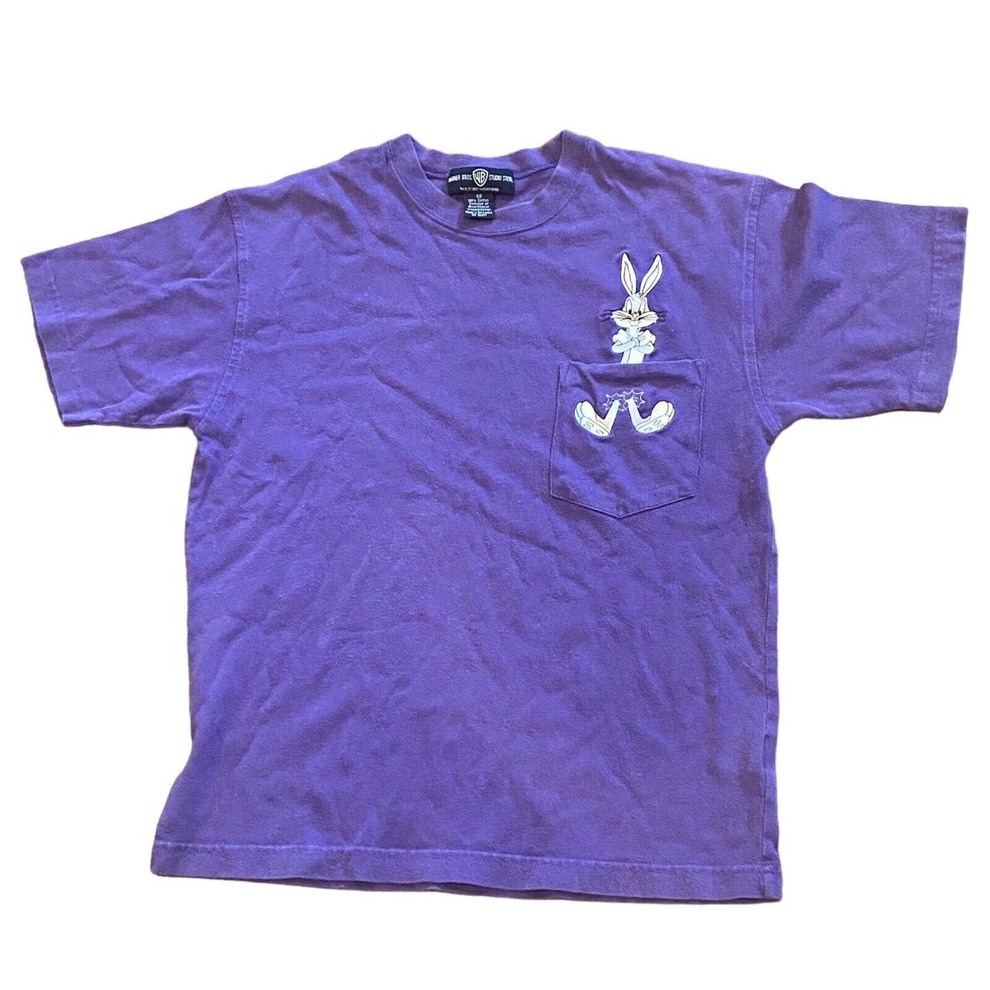 VTG Bugs Bunny Warner Bros Studios Size XS Embroidered Pocket Tee