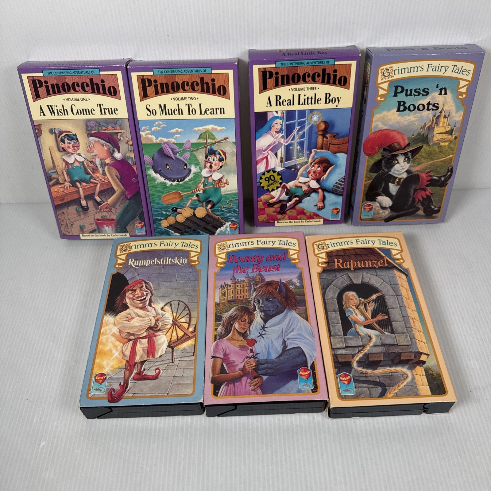 Lot Of 7 Grimms Fairy Tales Saban VHS Continuing Adventures Of Pinocchio & More