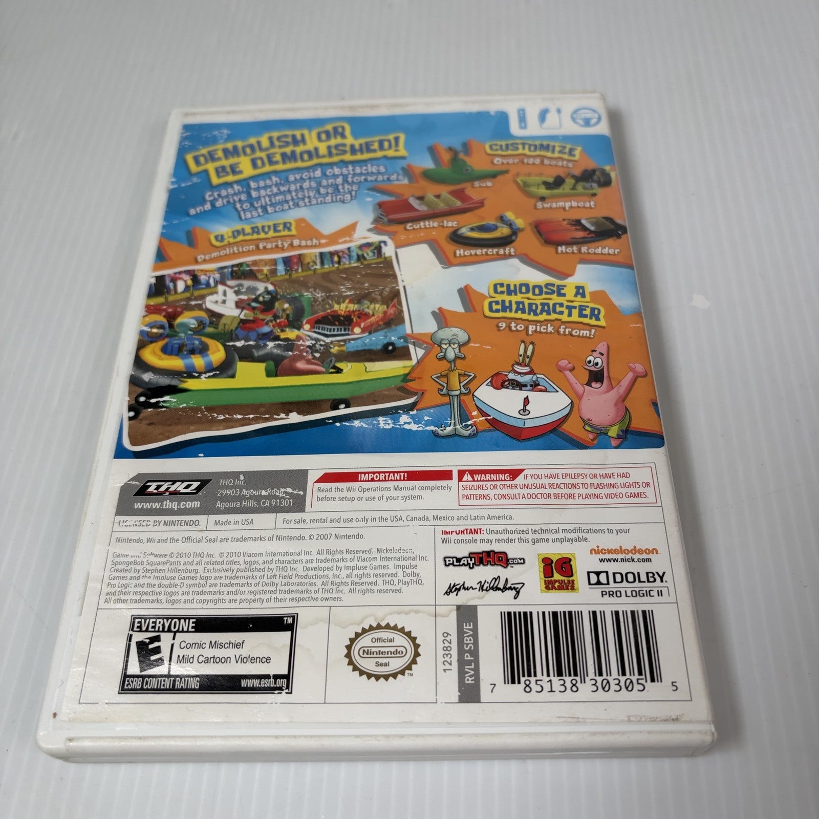 SpongeBob's Boating Bash Nintendo Wii Game Complete CIB THQ ESRB E Tested