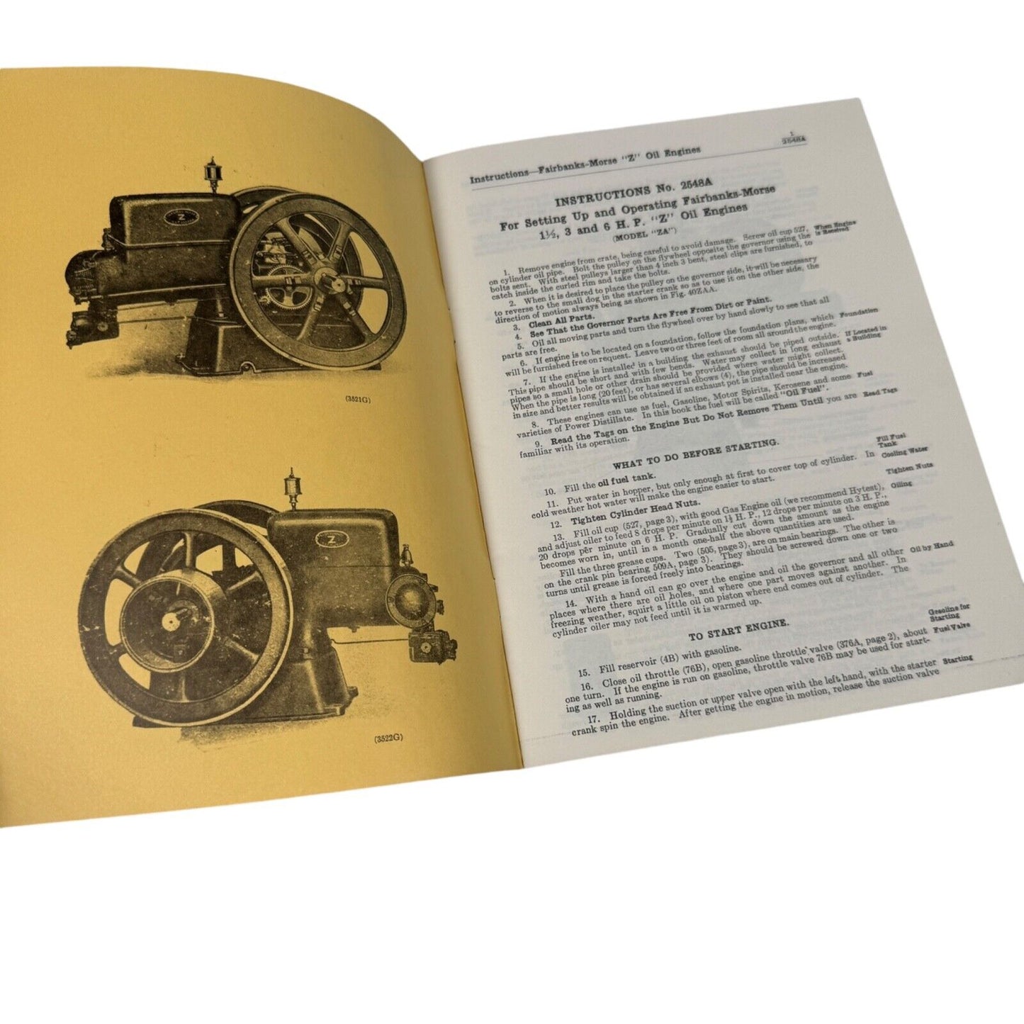 Fairbanks-Morse Instructions No. 2548A Throttling Governor Engines Model ZA 1919