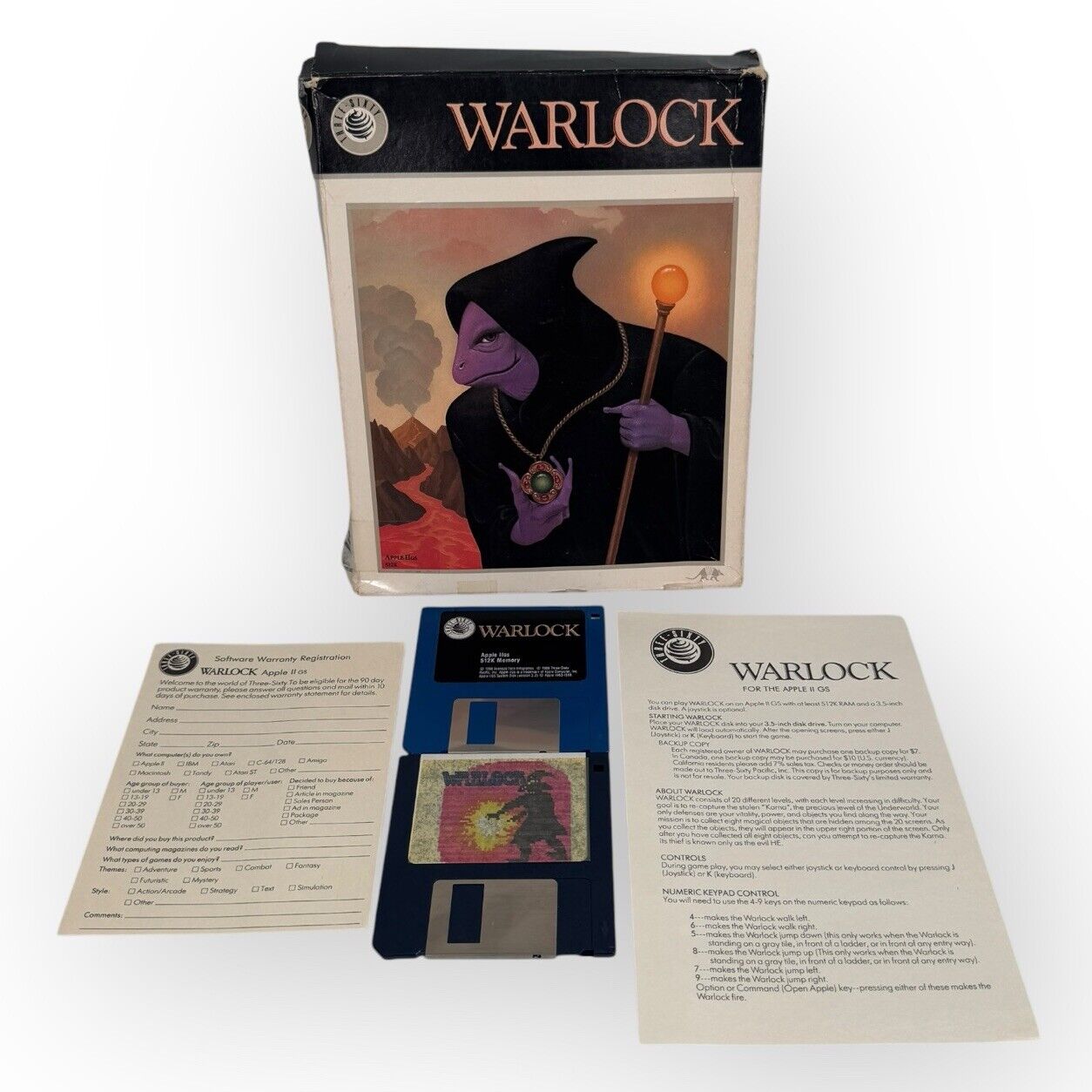 Warlock Apple IIGS Role Playing Platformer Complete CIB 3.25” Floppy Disk Game