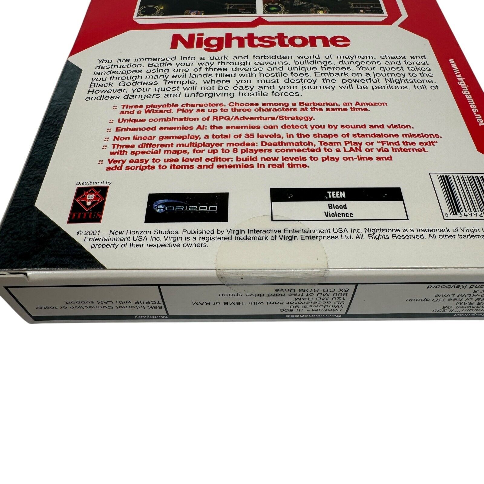 SEALED Nightstone PC Game 2001 Virgin Int & Titus Win 95 Rare Dungeon Crawler