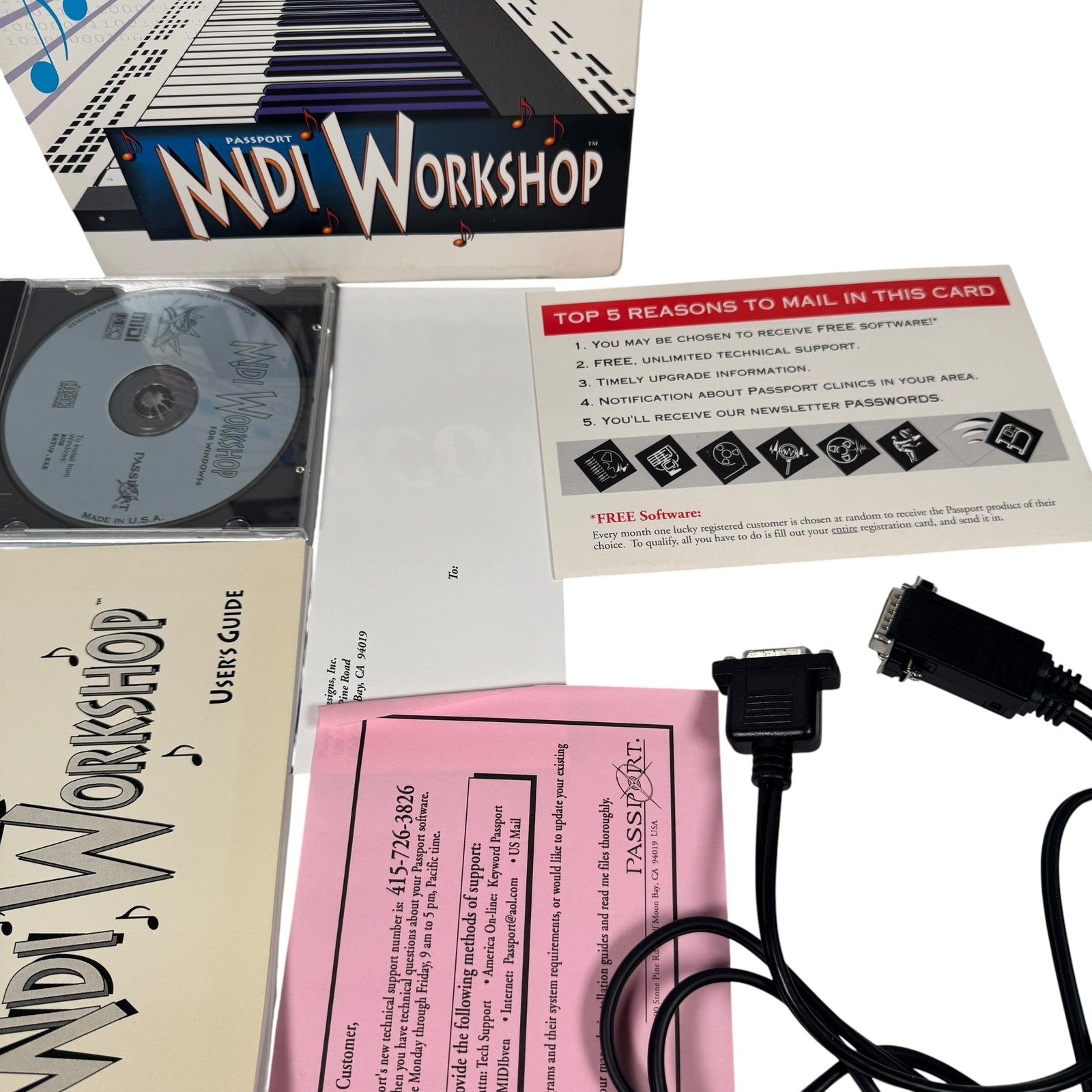 Vintage Passport MIDI Workshop CD-ROM Windows w/ Rare MIDI Interface Cable