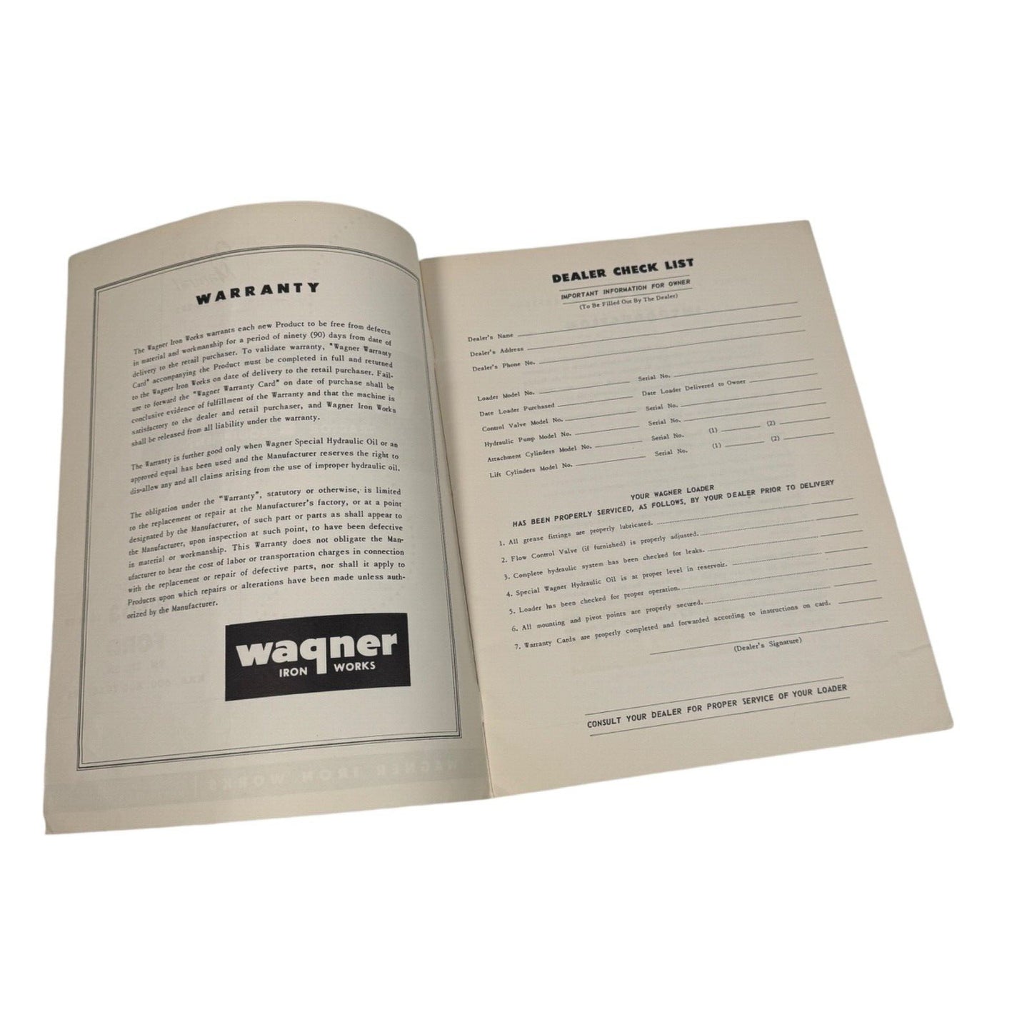 Wagner Tractor Equipment Owner's Manual No. LD-142 for WFD3 Loader Ford 9N 2N 8N