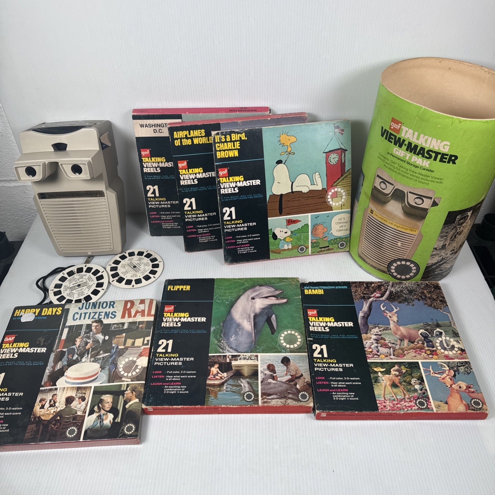 1970's GAF Talking View Master Lot Snoopy Bambi Happy Days & More (Read As Is)