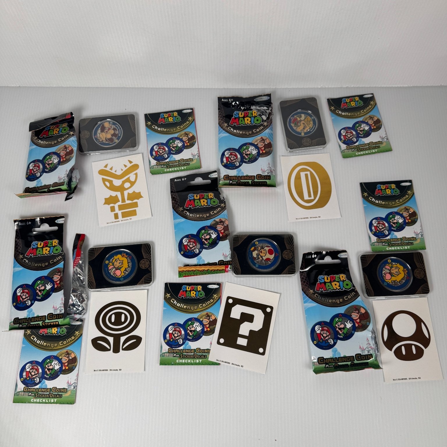 Enterplay Super Mario Challenge Coin Lot of 5 Opened with Stickers 2016
