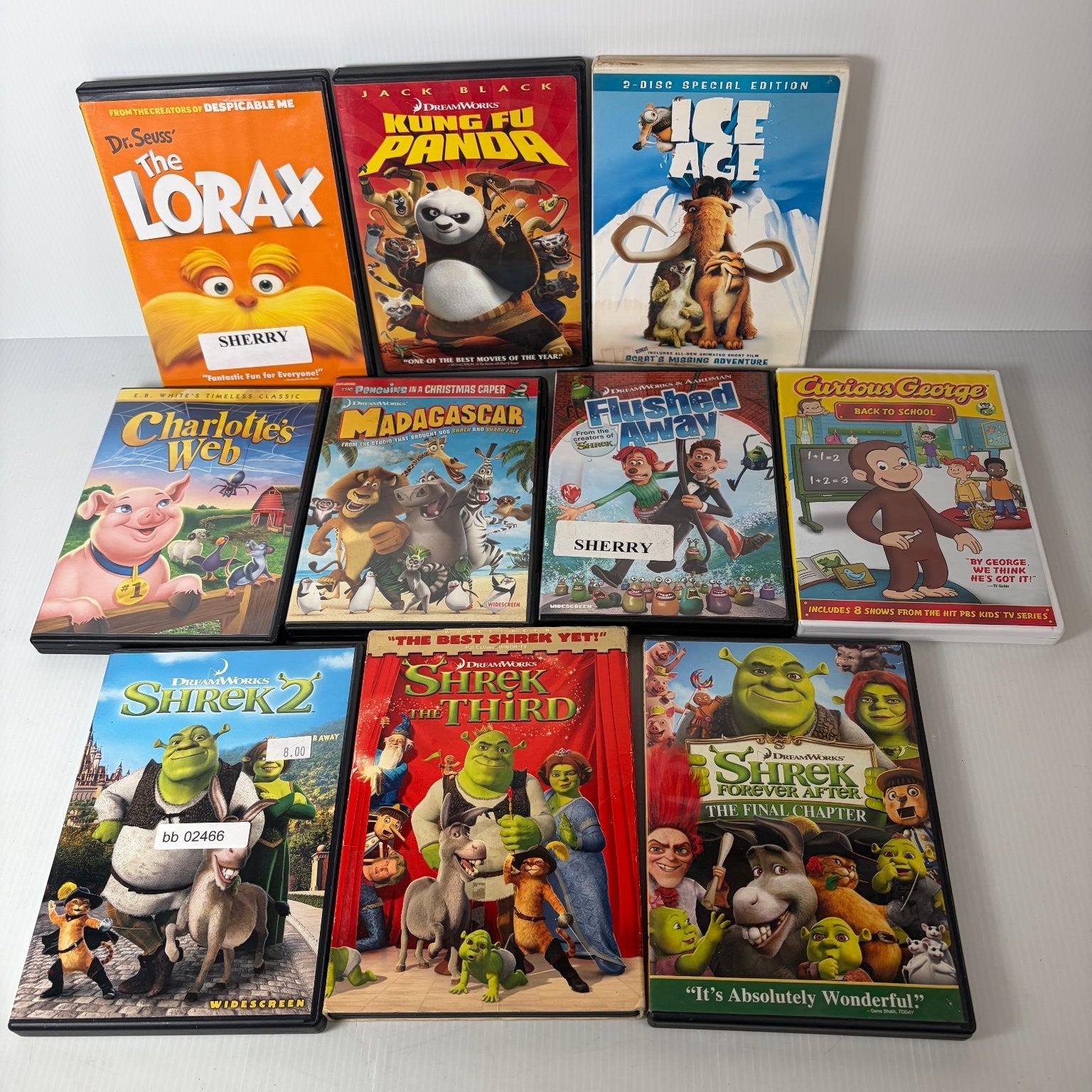 Lot of 10 Kids Animated DVDs Dreamworks Shrek, Kung-Fu Panda & More