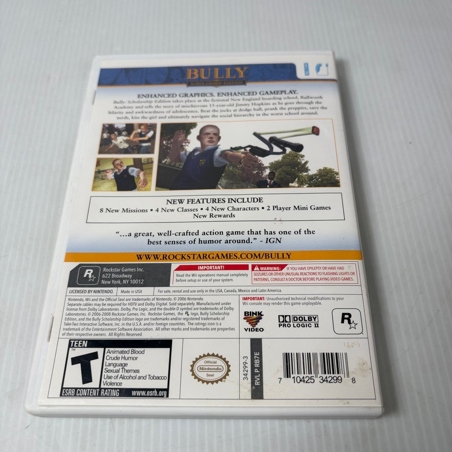 Bully Scholarship Edition Wii Game Open World Adventure Complete CIB w/ Poster