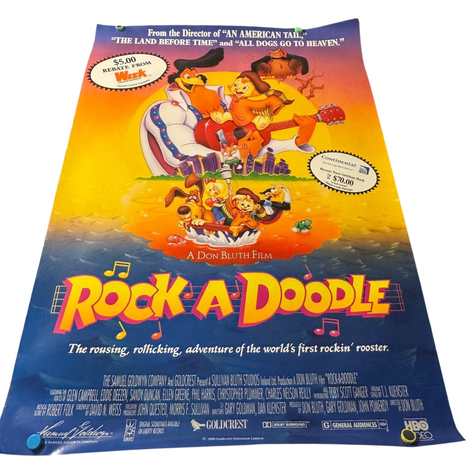 Vintage Rock-A-Doodle 1990 US Movie Store Full Size Poster Don Bluth Animation