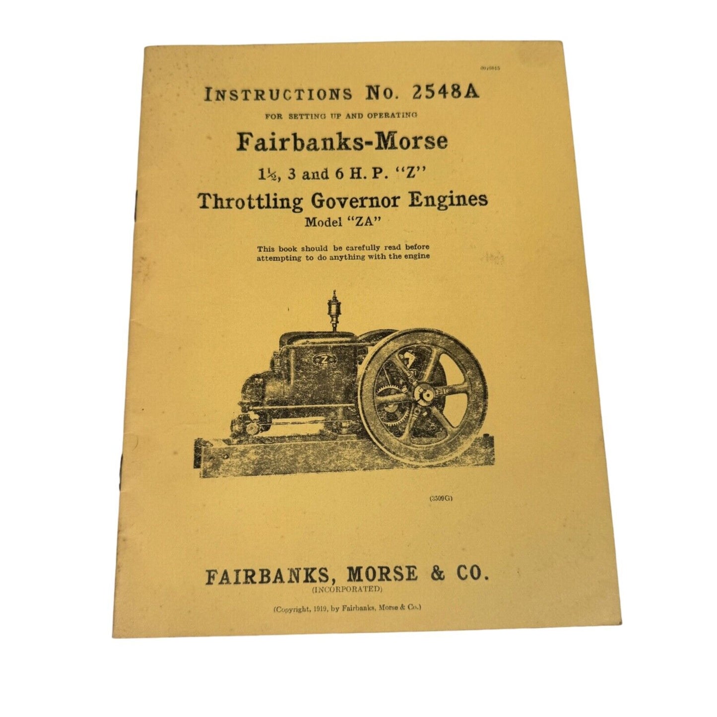 Fairbanks-Morse Instructions No. 2548A Throttling Governor Engines Model ZA 1919