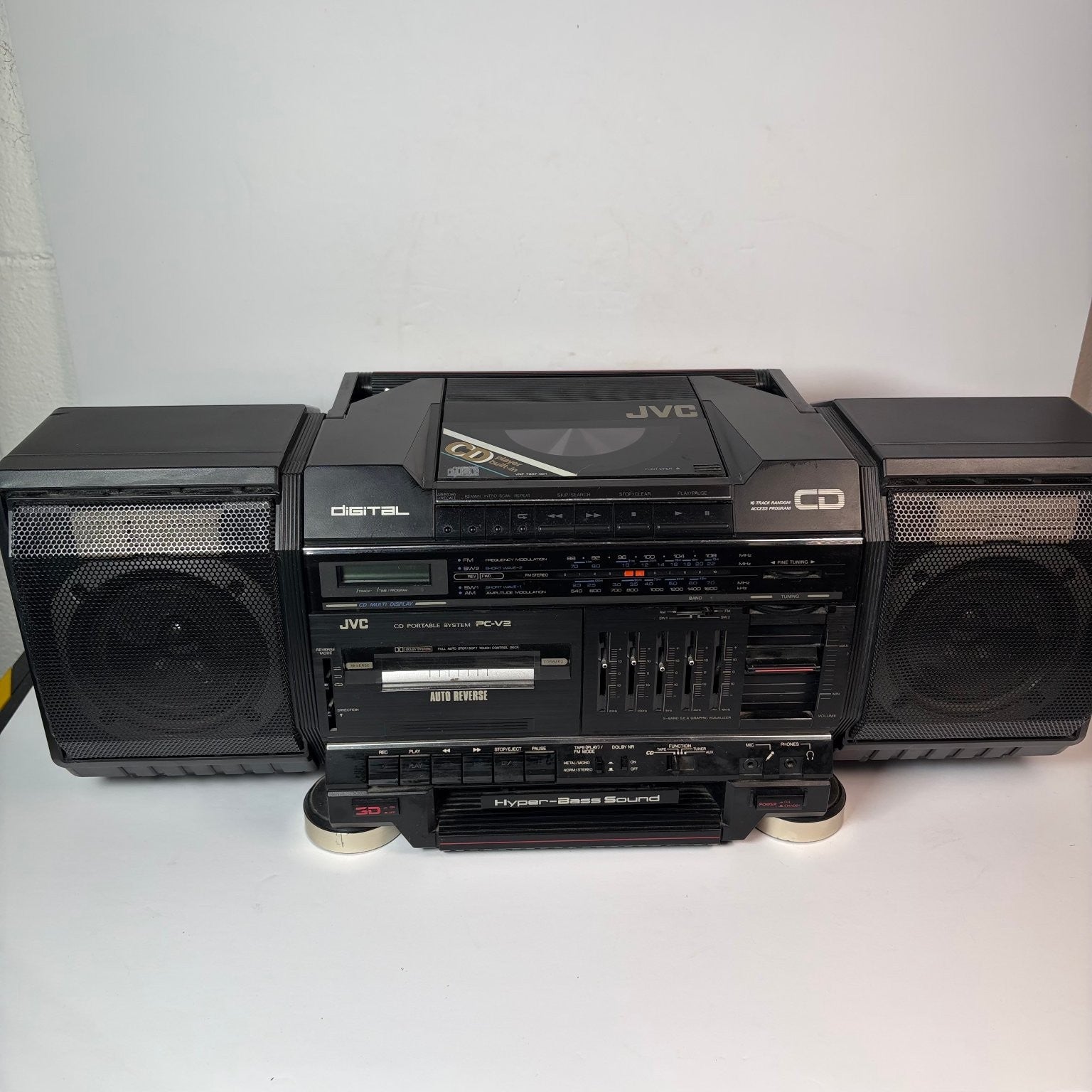 JVC PC-V2 Portable CD Cassette Boombox Radio Cassette Player Works No CD