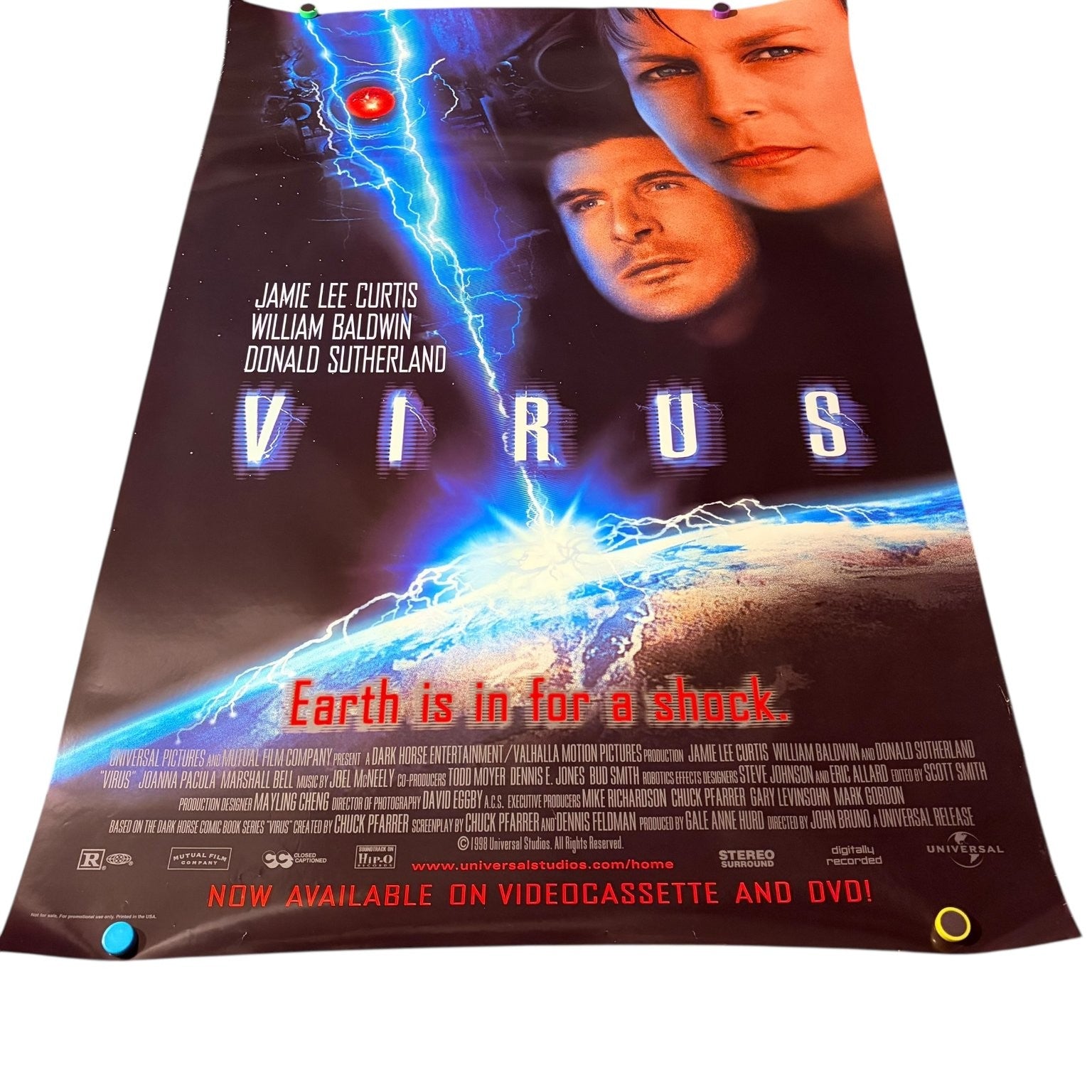 Virus 1998 Video Store Movie Poster USA Jamie Lee Curtis Baldwin 27"x40"