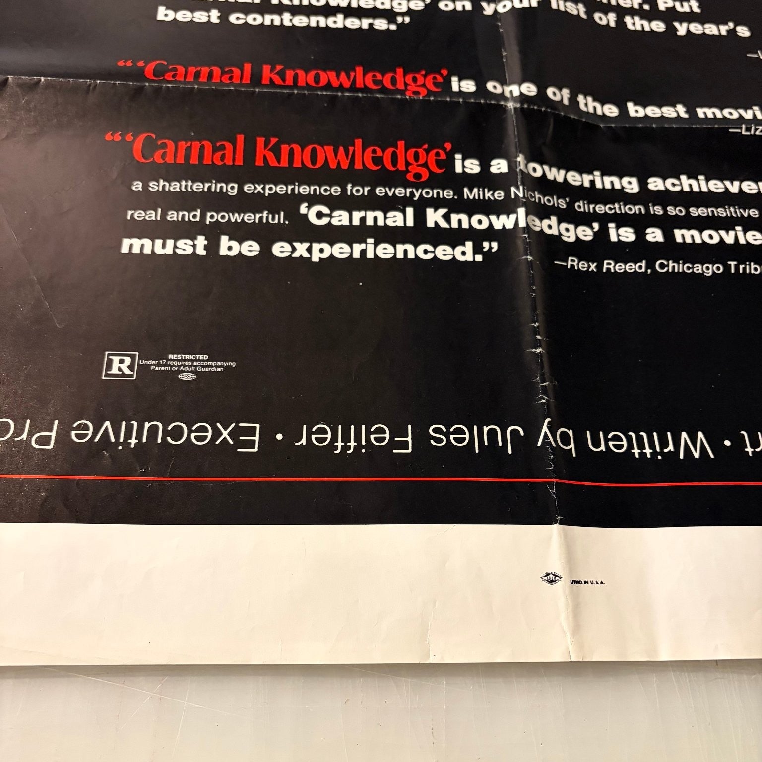 Vintage Carnal Knowledge 1971 One-Sheet Movie Poster Jack Nicholson Mike Nichols