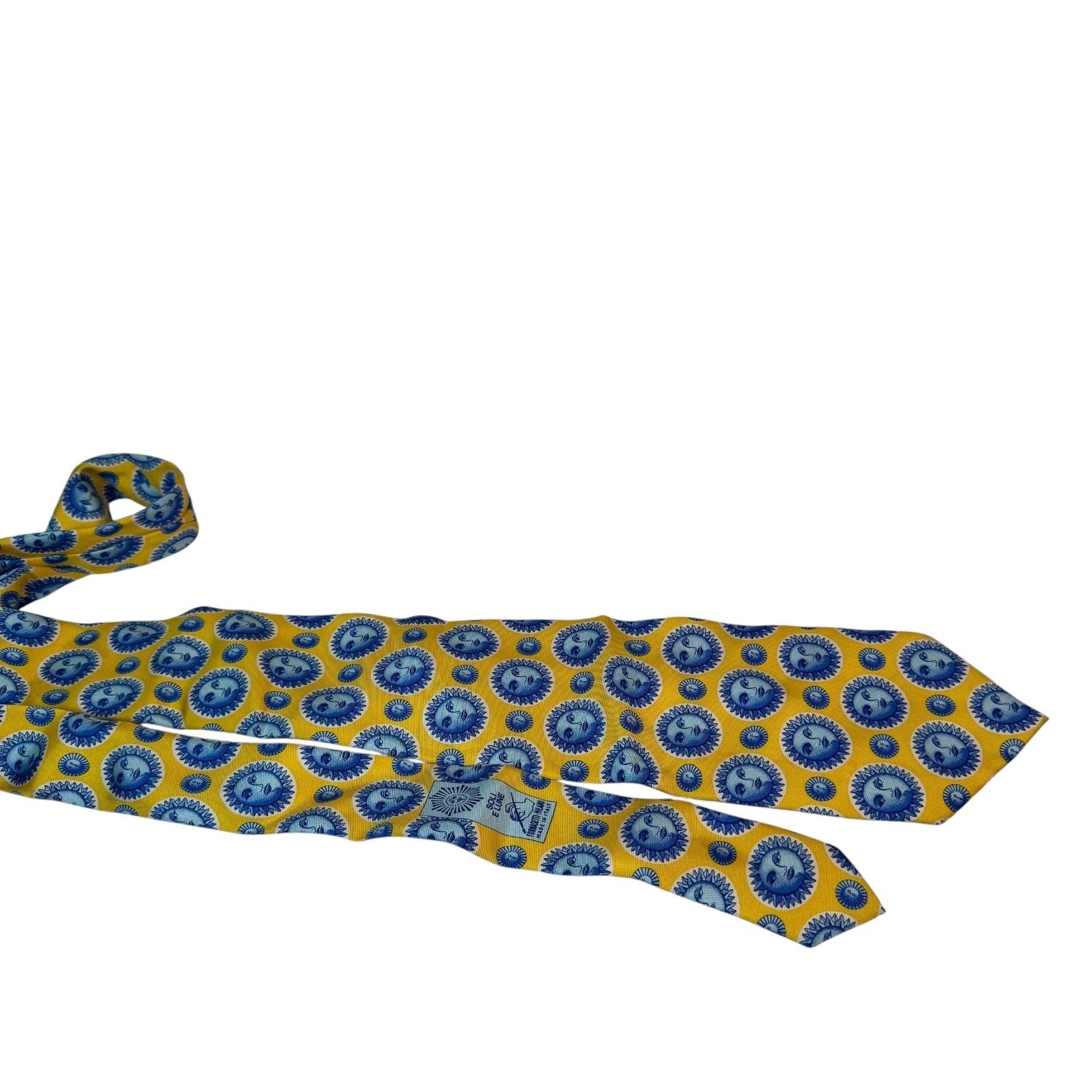 Fornasetti Men's Tie Yellow Soli E Lune Pattern Silk Milano Italy