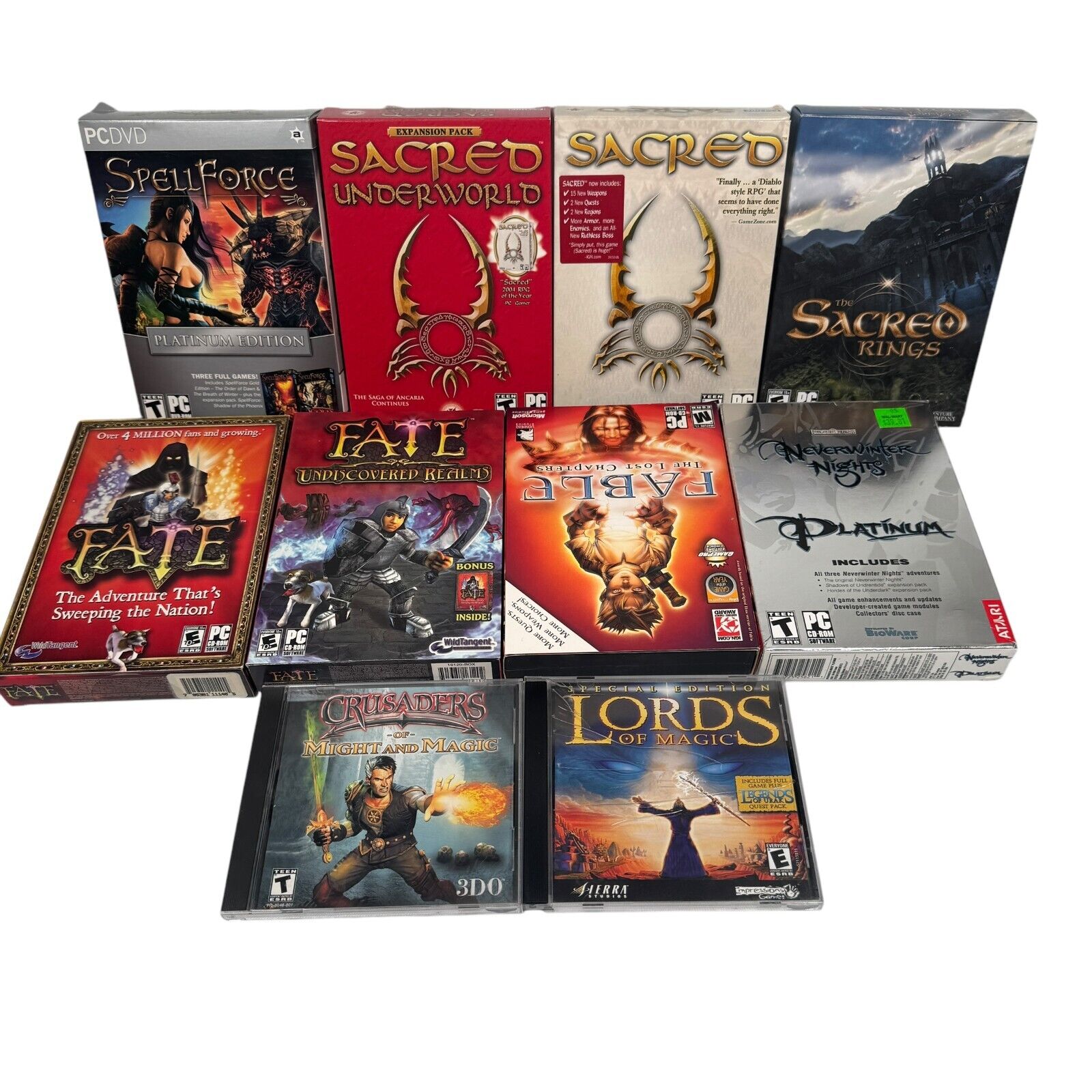 Lot of 10 PC RPG Games in Retail Boxes Sacred, Fate, Fable, Neverwinter & More