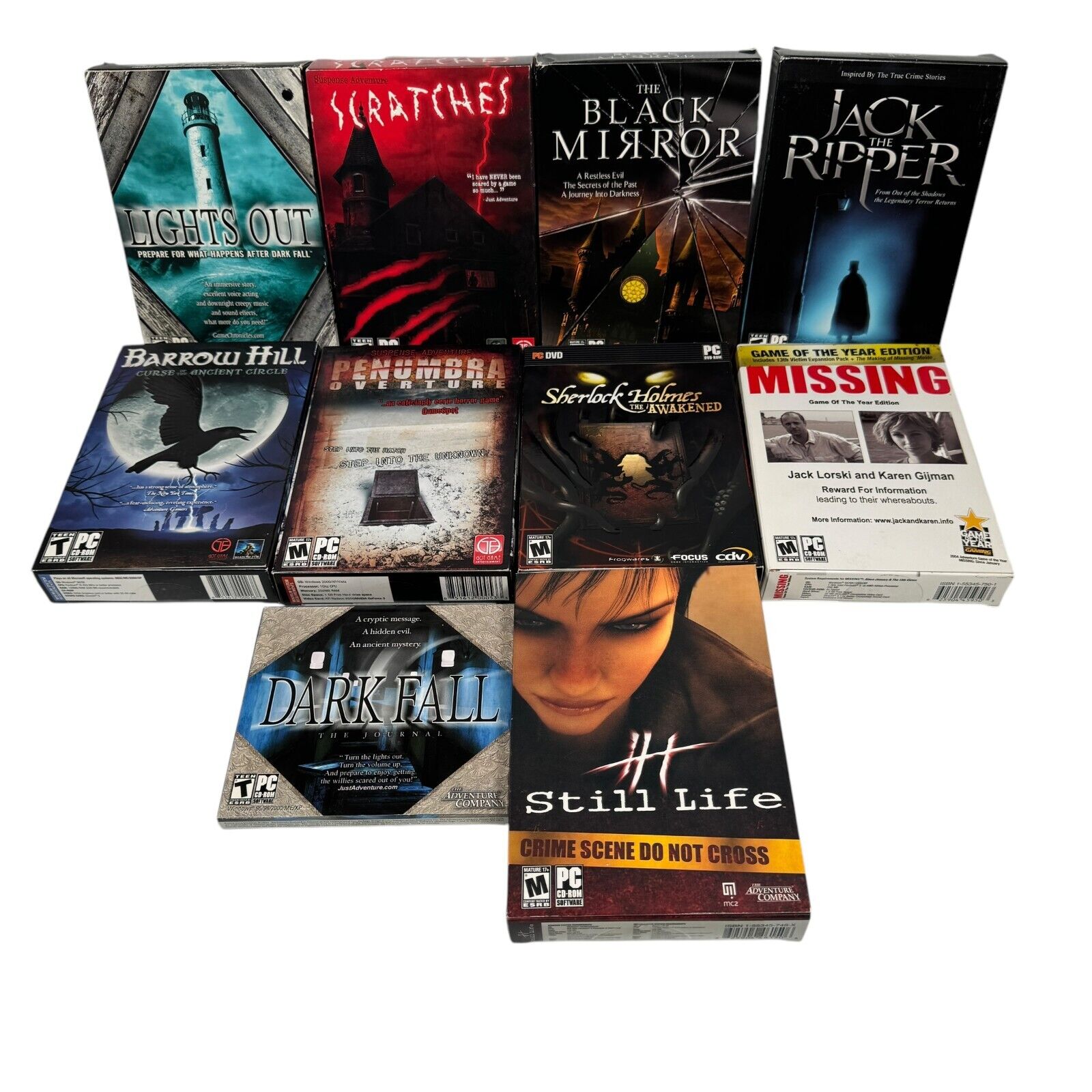 Lot of 10 Horror & Suspense Adventure Company Games Still Life Dark Fall & More