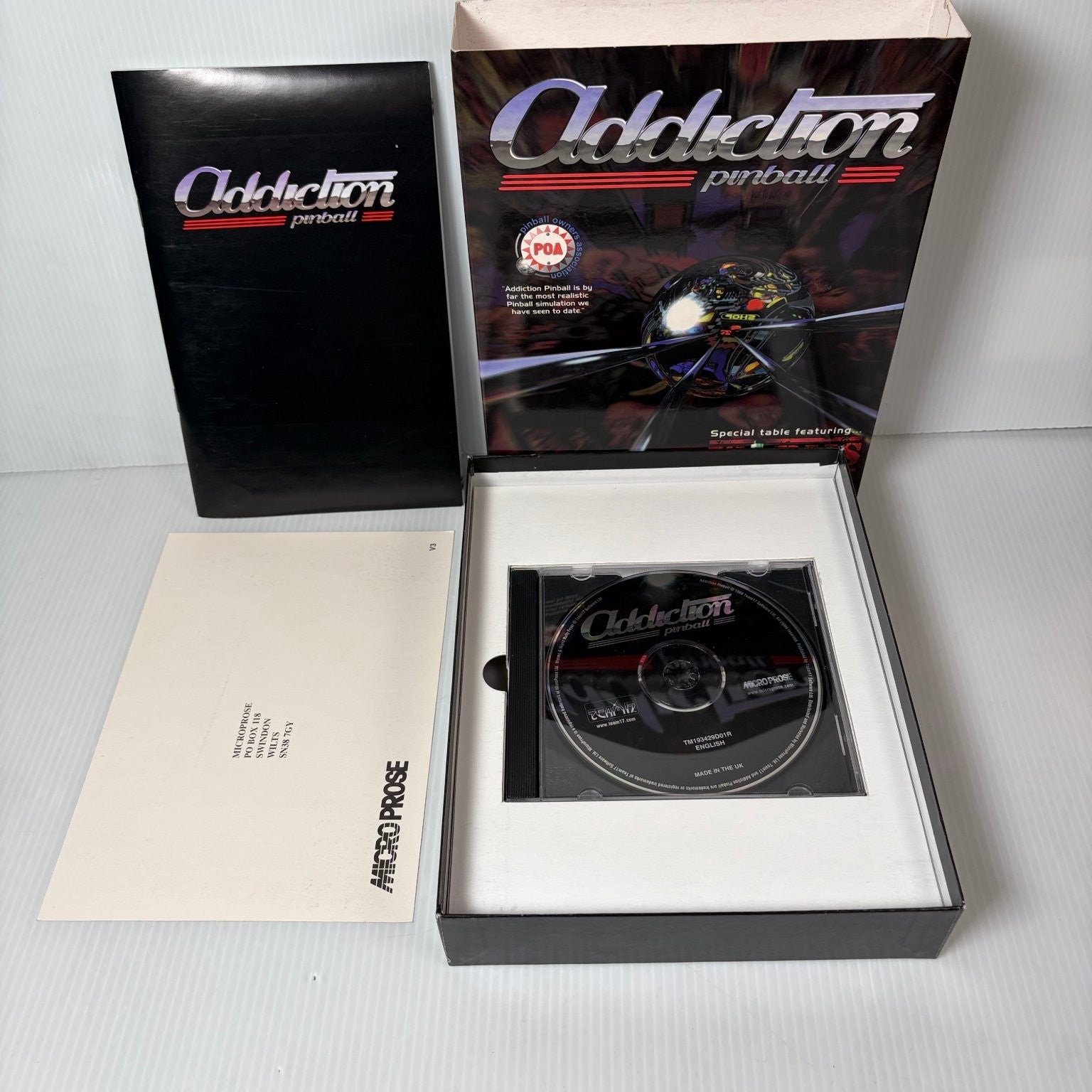 Addiction Pinball Big Box PC CD-ROM Video Game Worms World Rally Fever