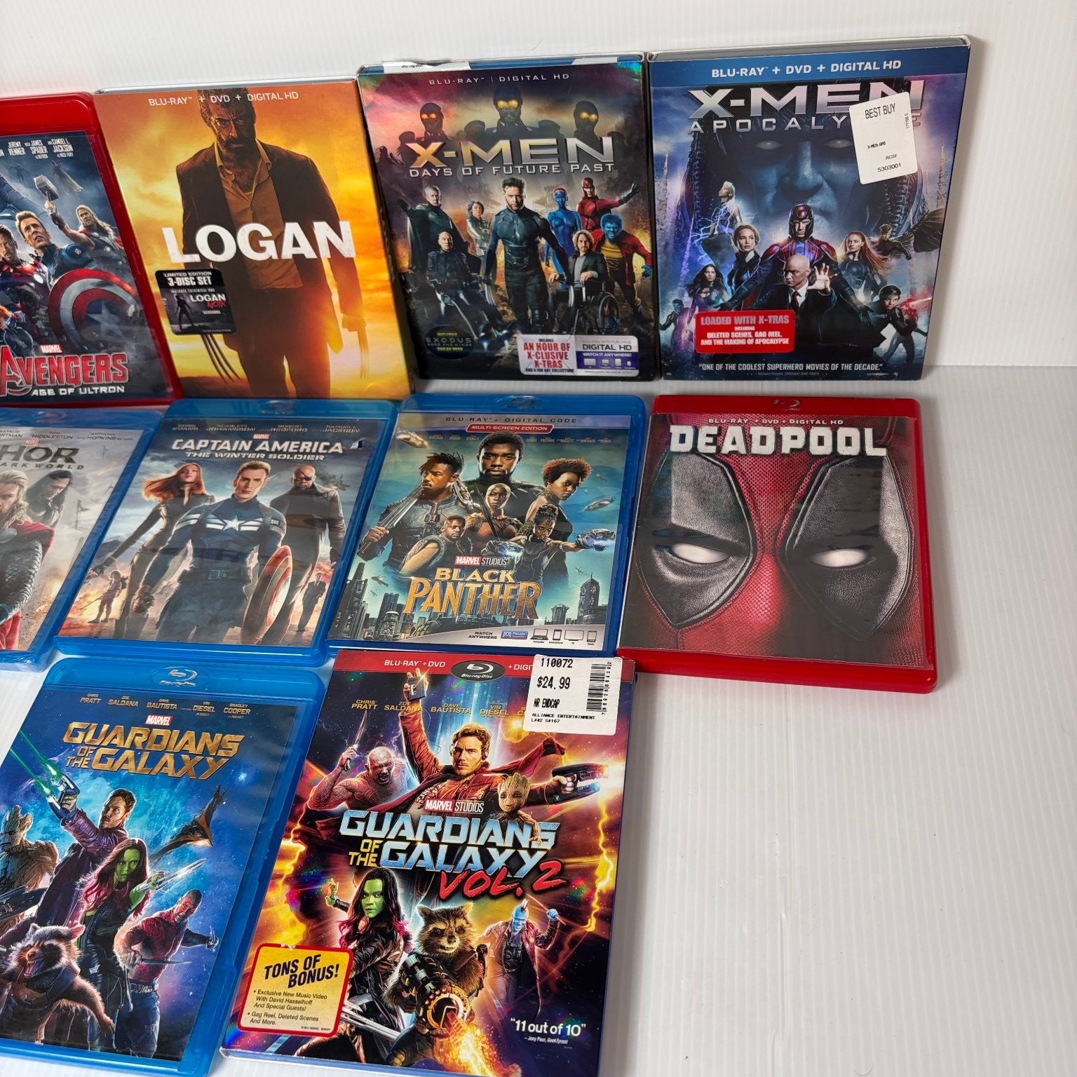 Lot of 10 Marvel Superhero Blu-rays X-Men, Guardians of the Galaxy & More