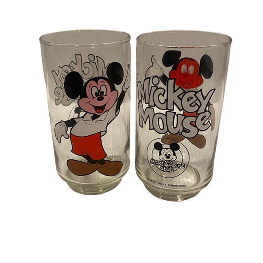 Vtg 1980s Disney Mickey Mouse Club Juice Glasses Clear Drinking Glass 12oz