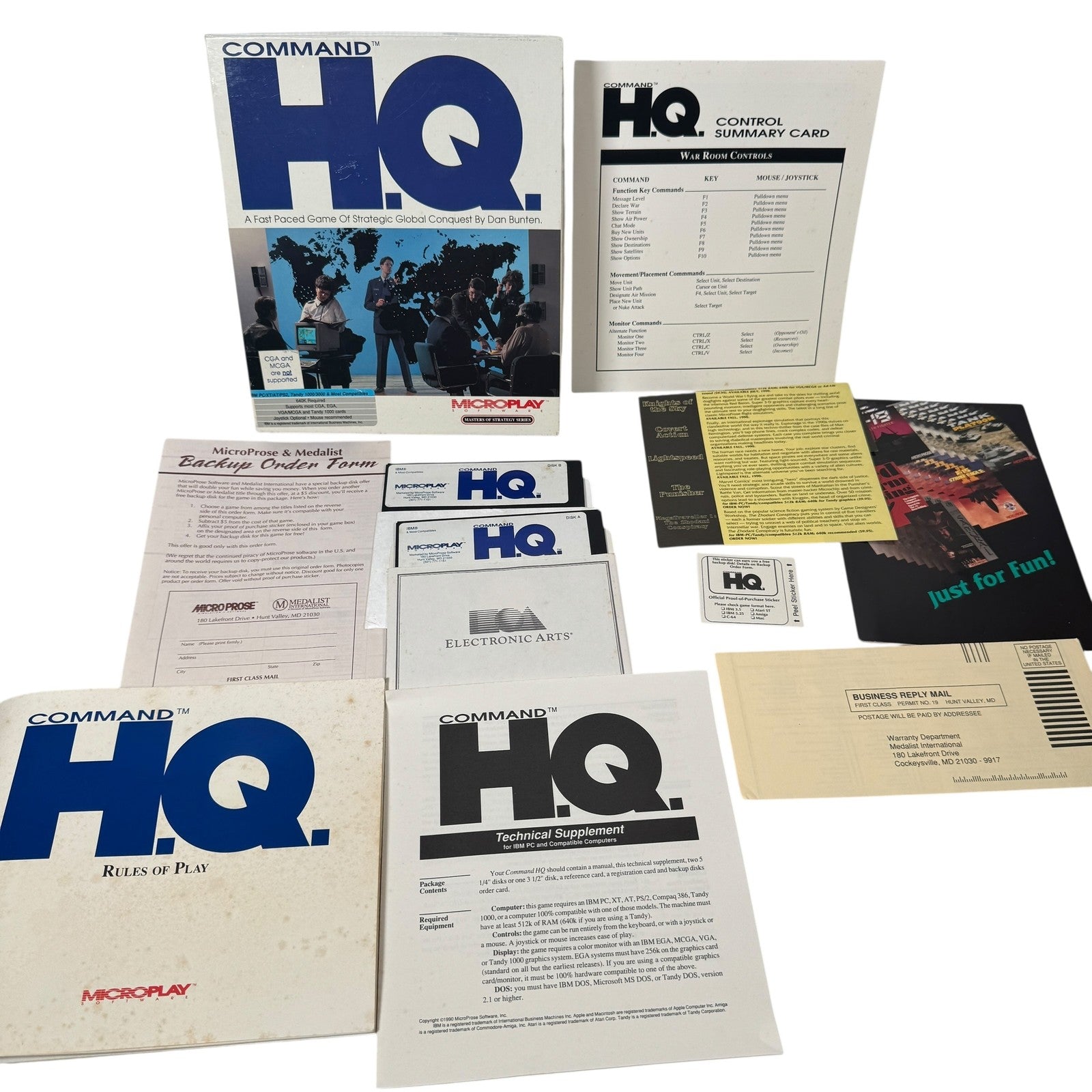 Vintage Command HQ PC Game 5.25" Disks Microplay 1990 Complete Big Box Strategy