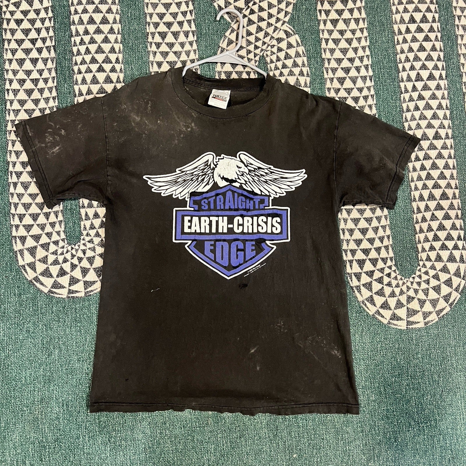 Vintage Distressed Earth Crisis Straight Edge Harley Logo M Y2K Blue Grape Rag