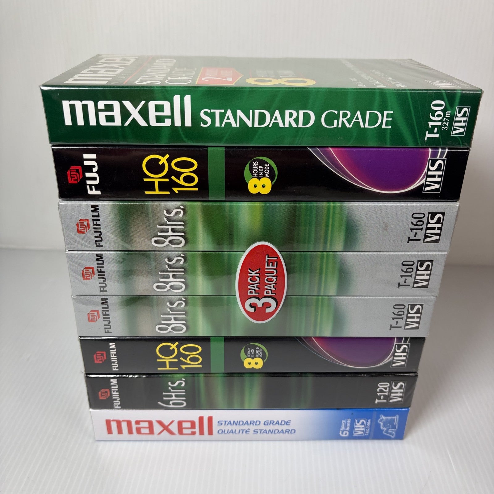 8 New Sealed VHS Tapes Fujifilm HQ160 T-160 8Hr Maxell Standard Grade T-160