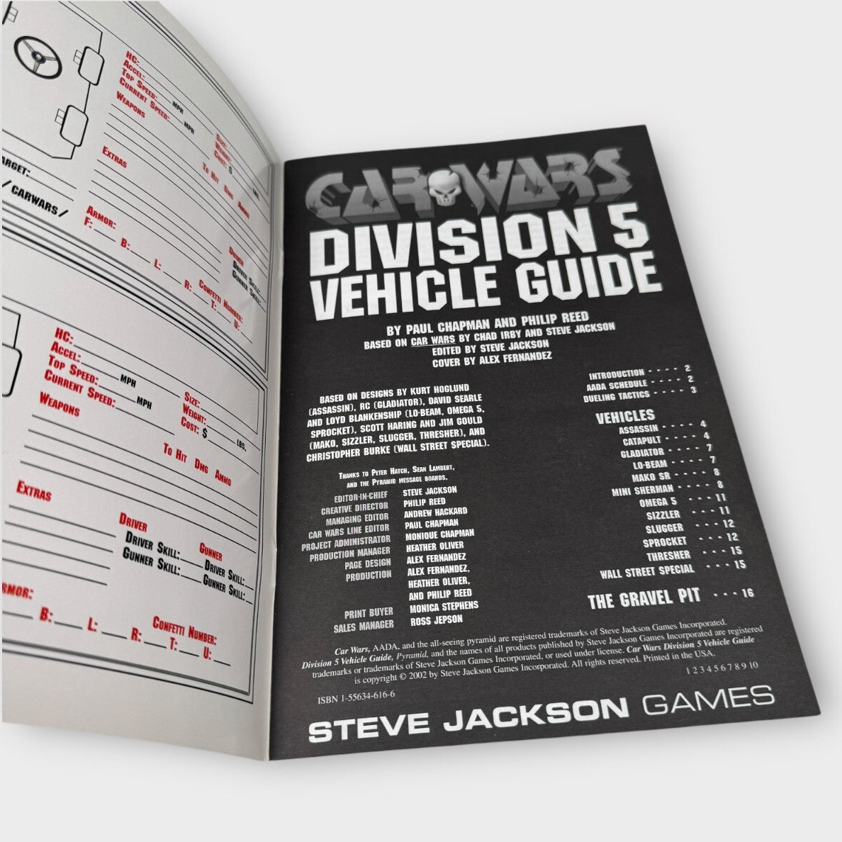 Car Wars: Division 5 Vehicle Guide by Steve Jackson Games Uncut RPG Supplement