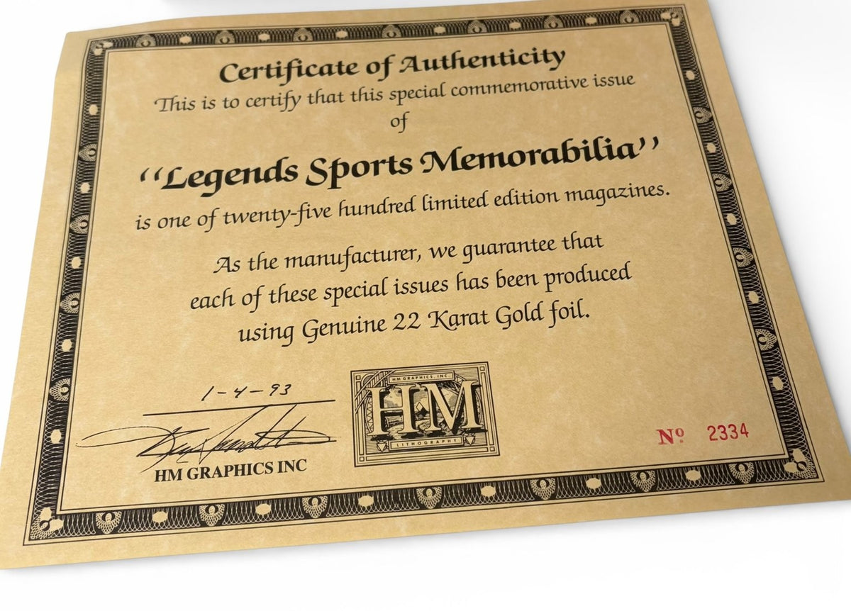 Legends Sports Memorabilia Jan/Feb 1993 Larry Bird 22K Gold Foil COA with Cards