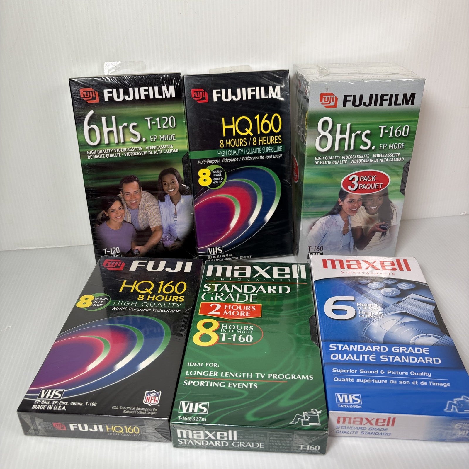 8 New Sealed VHS Tapes Fujifilm HQ160 T-160 8Hr Maxell Standard Grade T-160
