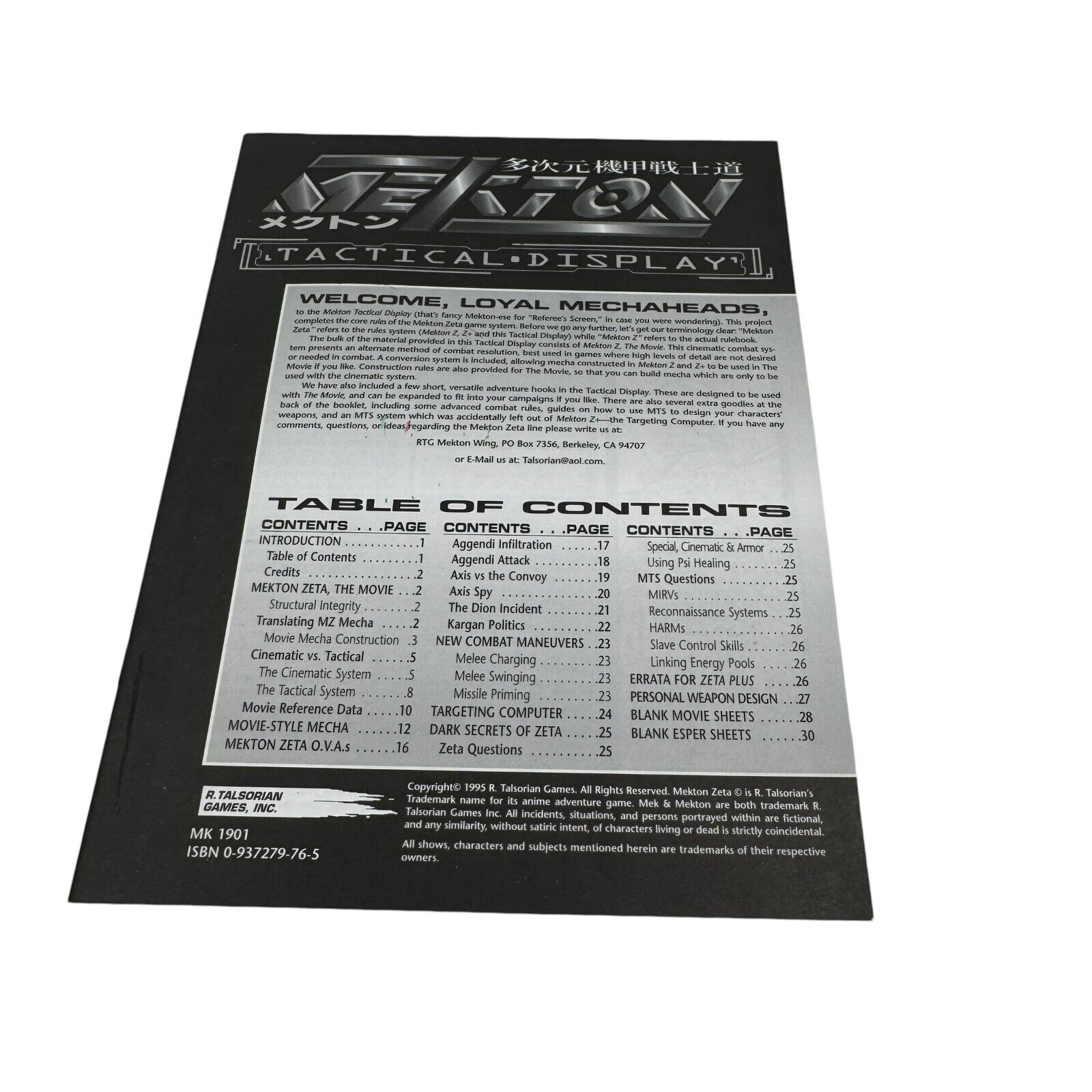 Mekton Tactical Display DM Screen with Core Rules Insert Referee's Expansion