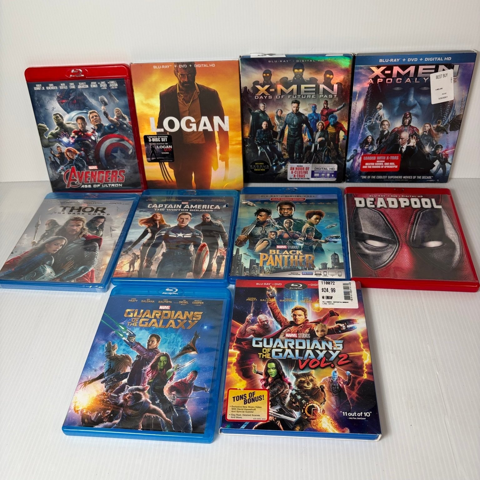 Lot of 10 Marvel Superhero Blu-rays X-Men, Guardians of the Galaxy & More
