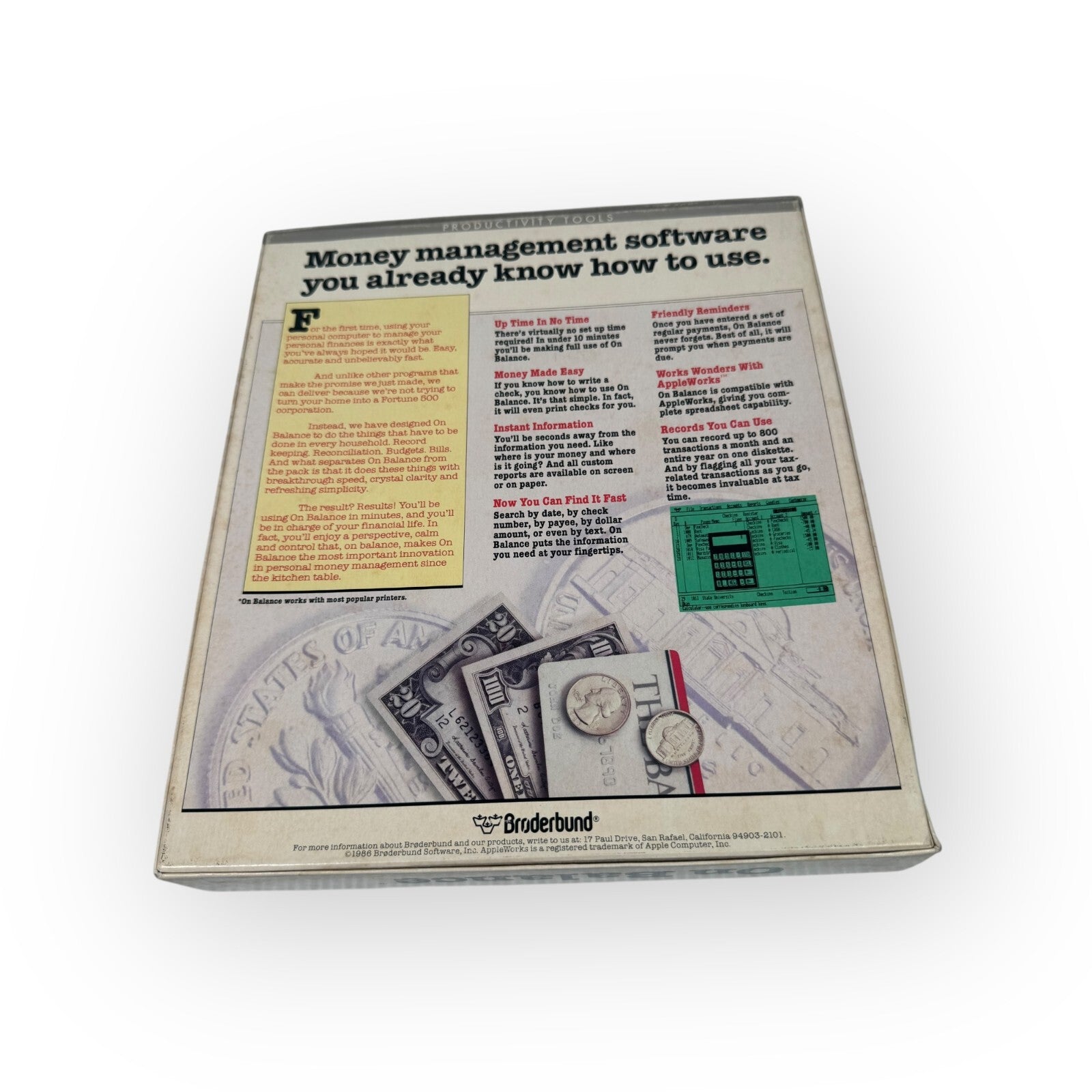 On Balance Broderbund VTG Money Management Software for Apple IIc 5.25" Floppy